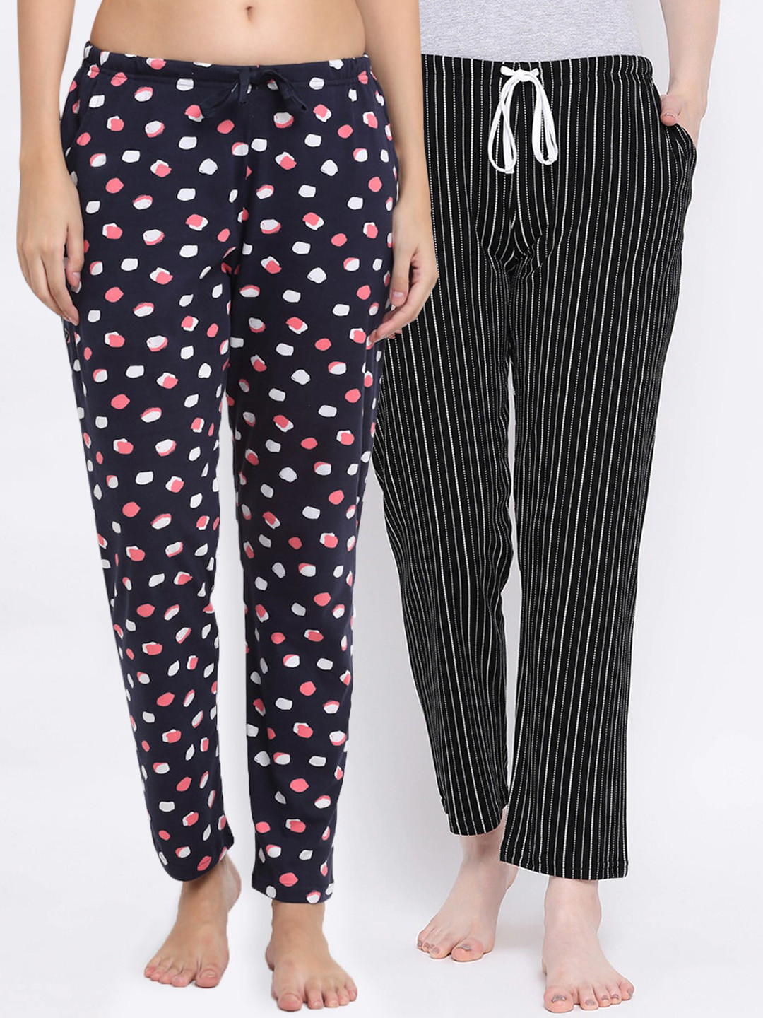 

Kanvin Women Pack Of 2 Printed Pure Cotton Lounge Pants, Navy blue