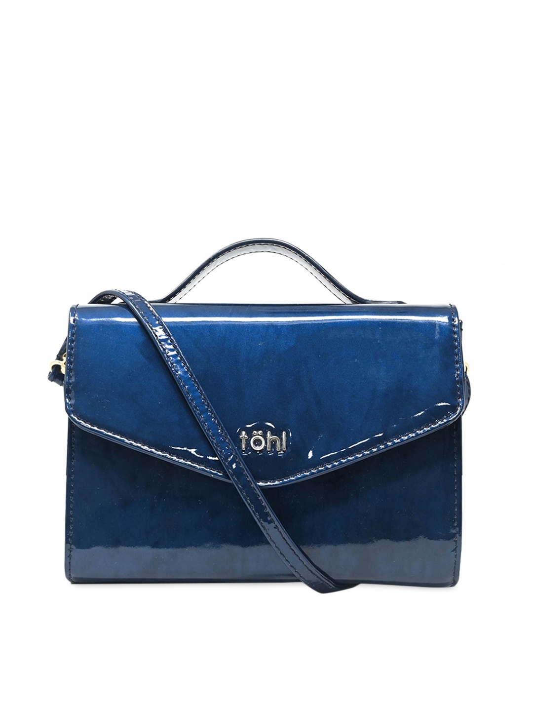 

tohl Navy Blue Leather Structured Satchel