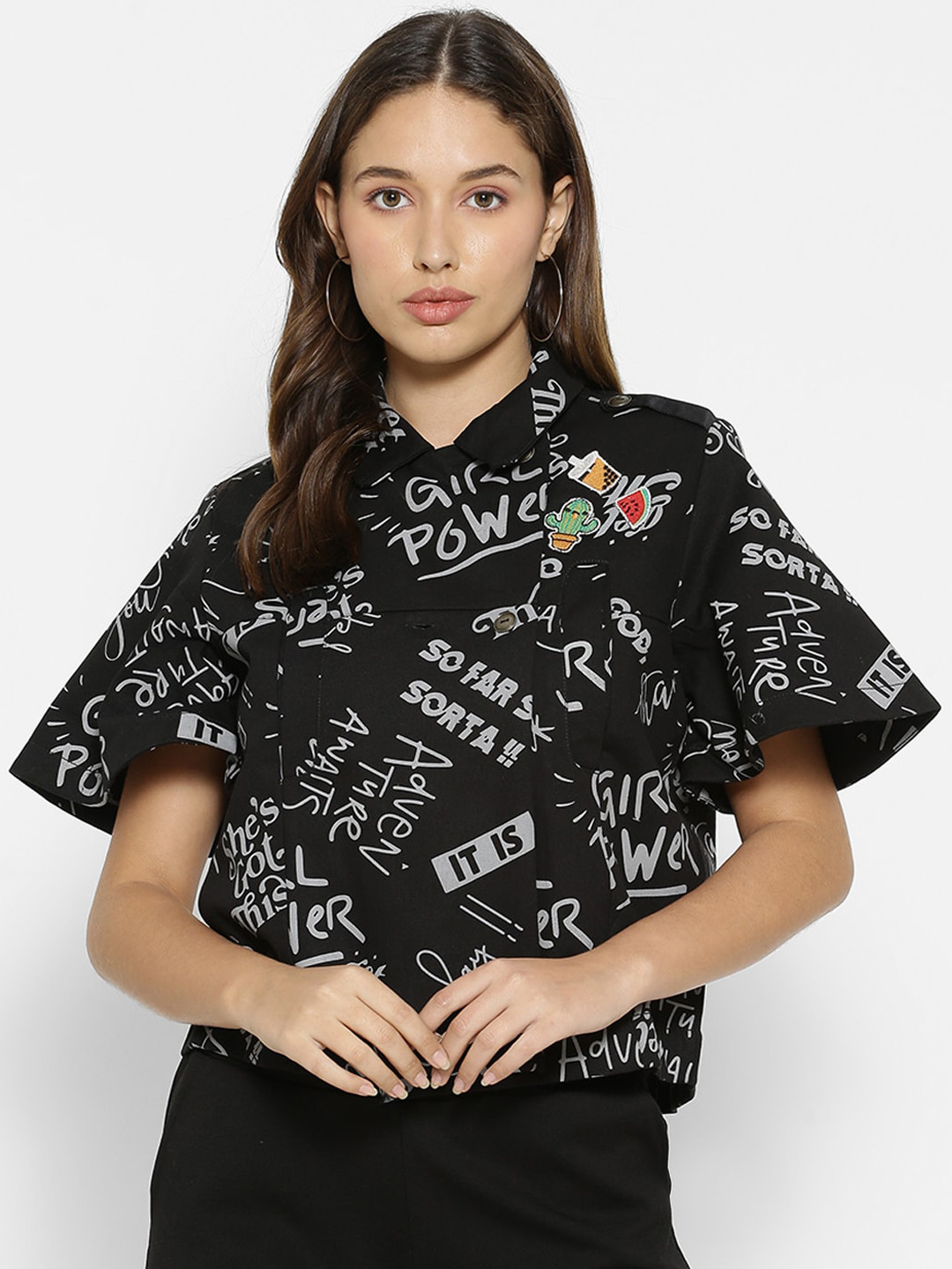 

FOREVER 21 Women Multi Floral Crop Tailored Jacket with Embroidered