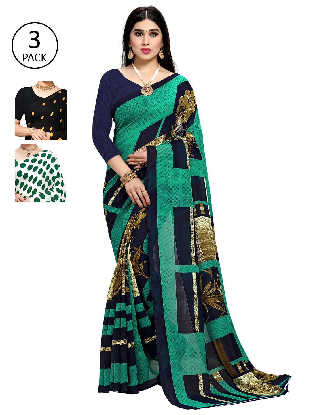 

KALINI Multi Pack of 3 Printed Poly Georgette Saree