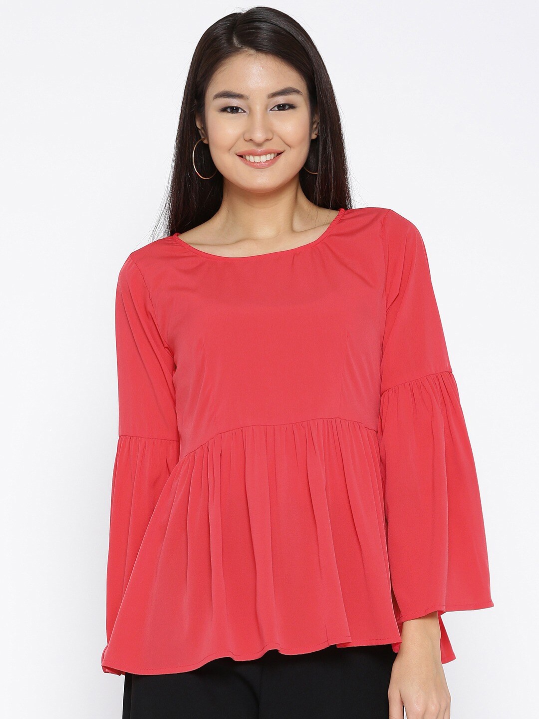 Sera Red Women Bell Sleeve Peplum Top