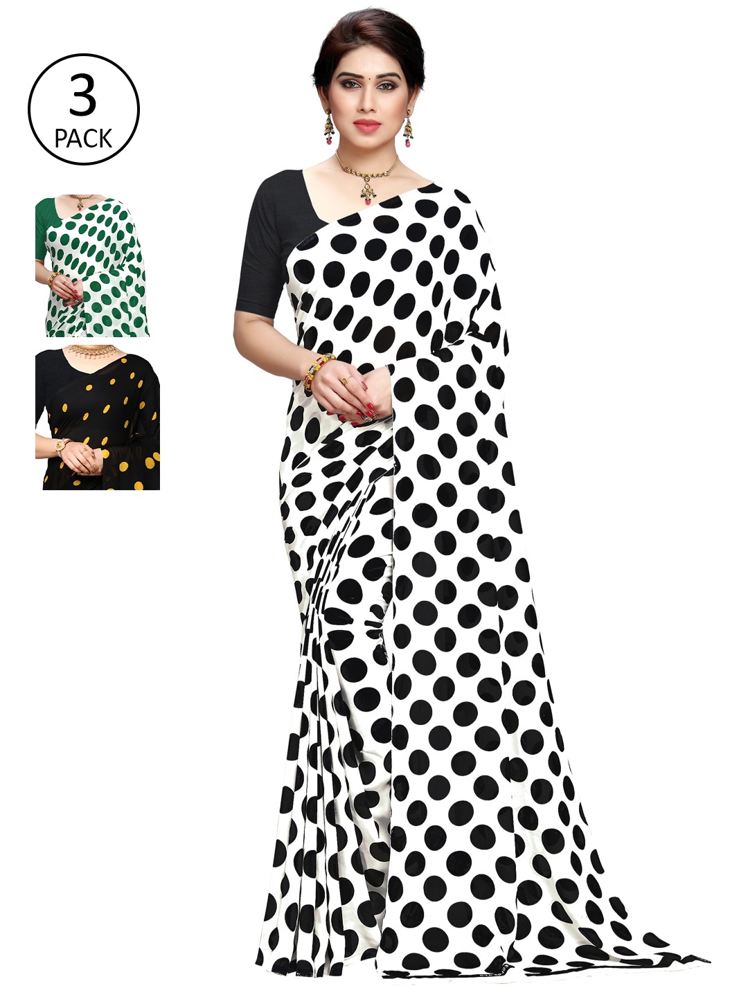 

KALINI Pack of 3 Printed Poly Georgette Saree, Multi