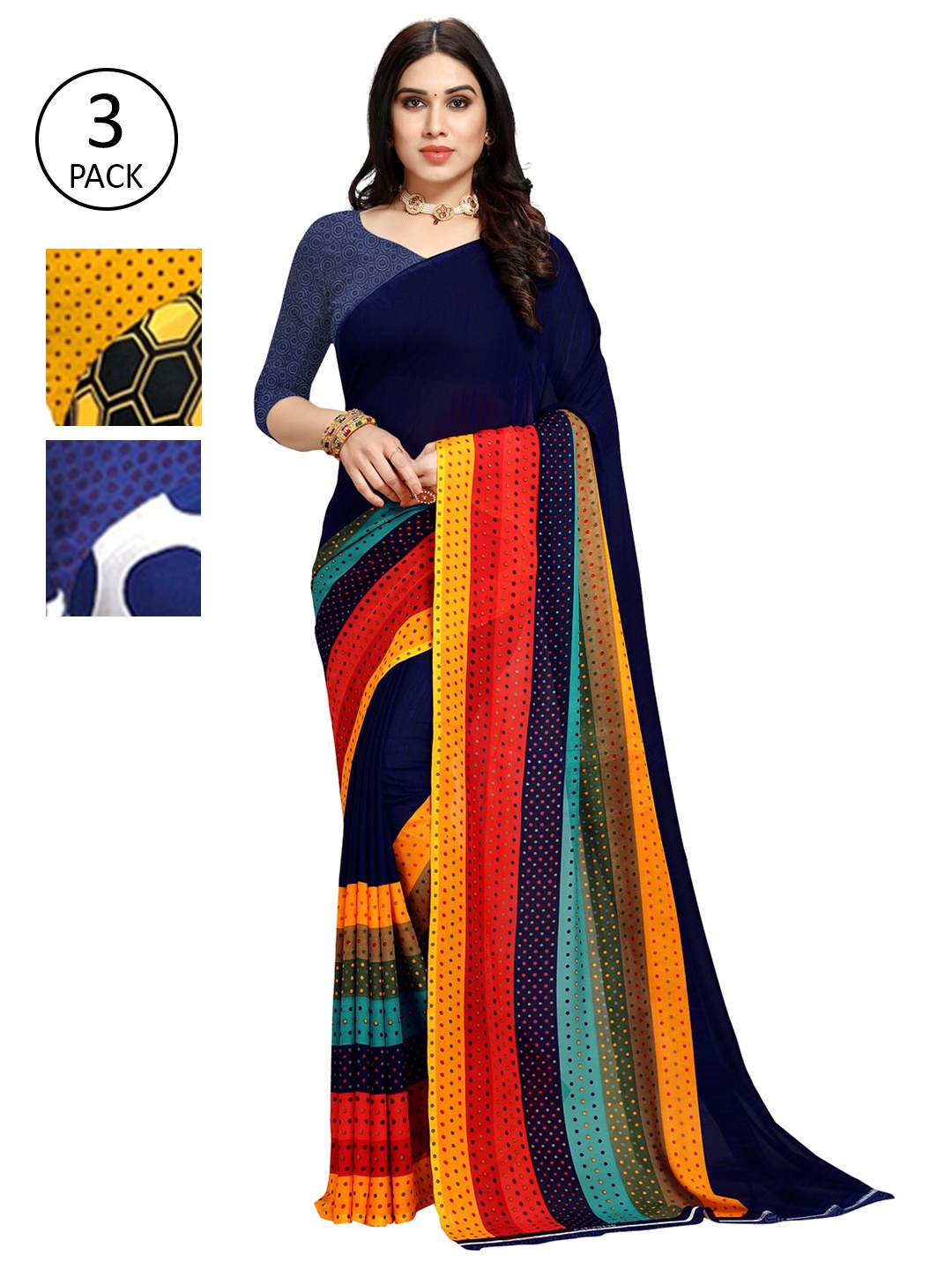 

KALINI Pack of 3 Printed Saree, White