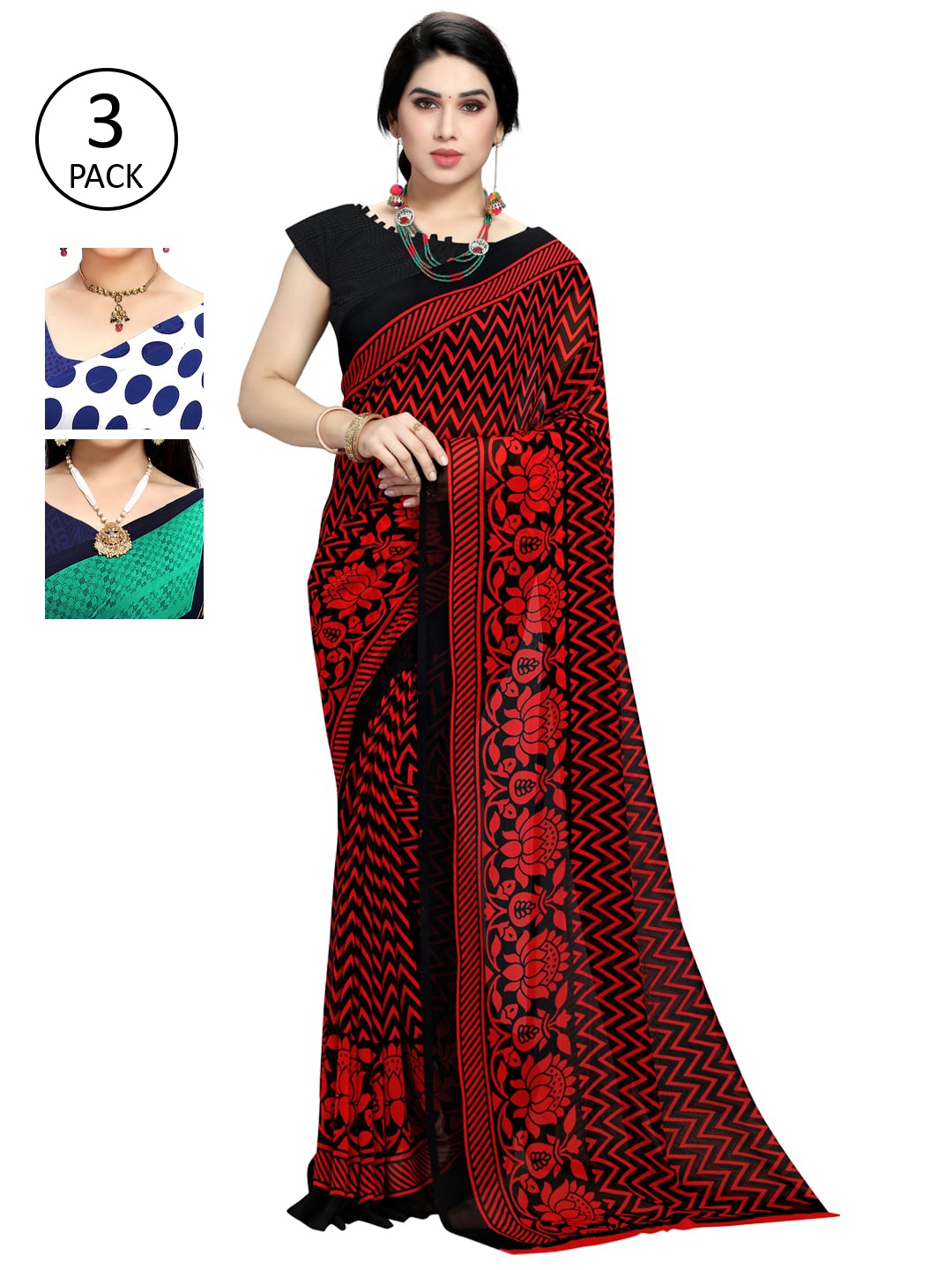 

KALINI Multi Pack of 3 Printed Poly Georgette Saree