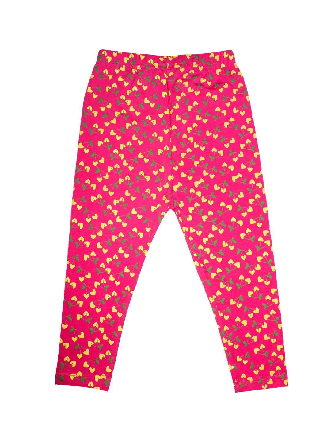 KiddoPanti Girls Fuchsia Pink & Yellow Printed Three-Fourth Length Capri Leggings