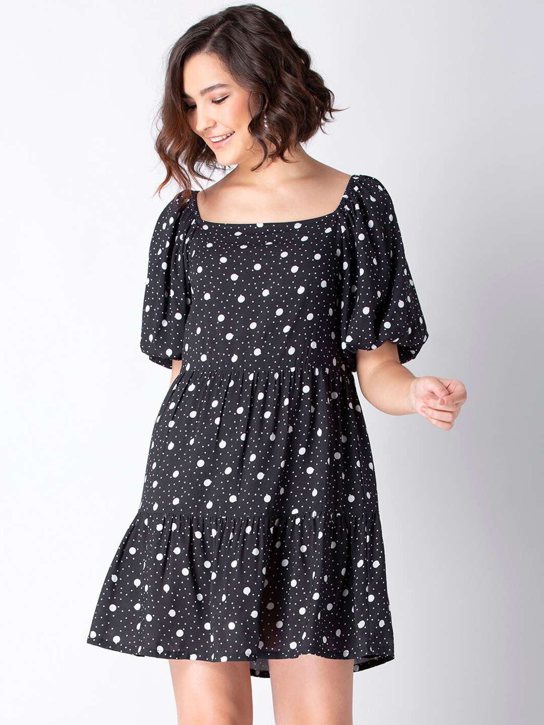 

FabAlley Women Black & White Polka A-Line Mini Dress