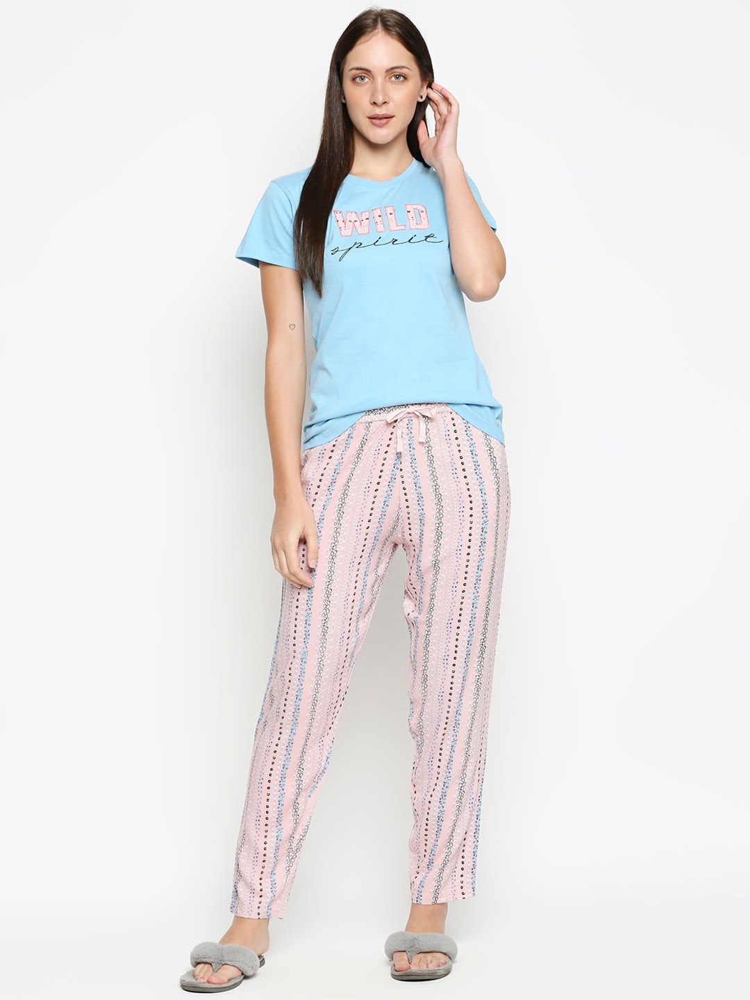 

XIN Women Turquoise Blue & Pink Printed Night Suit
