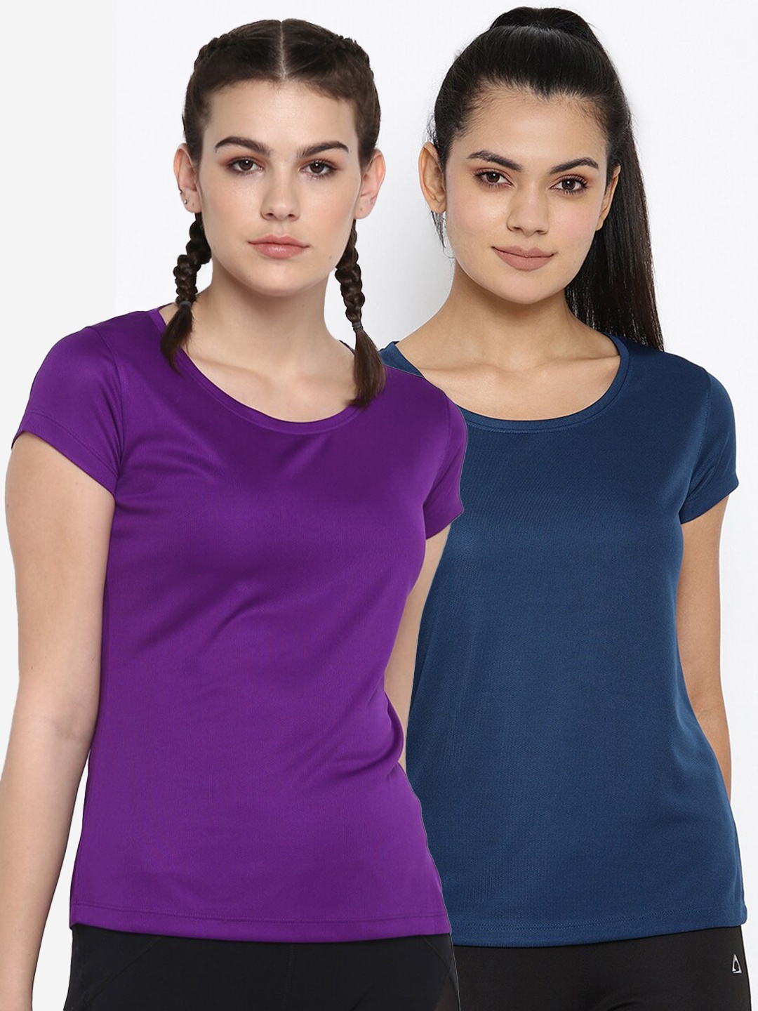 

ScoldMe Women Set of 2 Purple & Navy Blue Slim Fit T-shirts