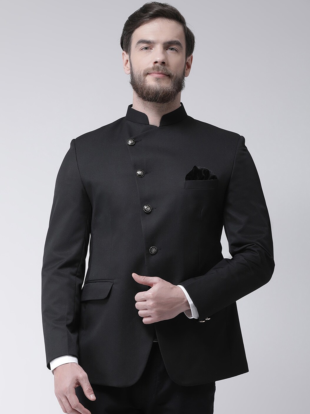 

Hangup Men Black Solid Bandhgala Blazer