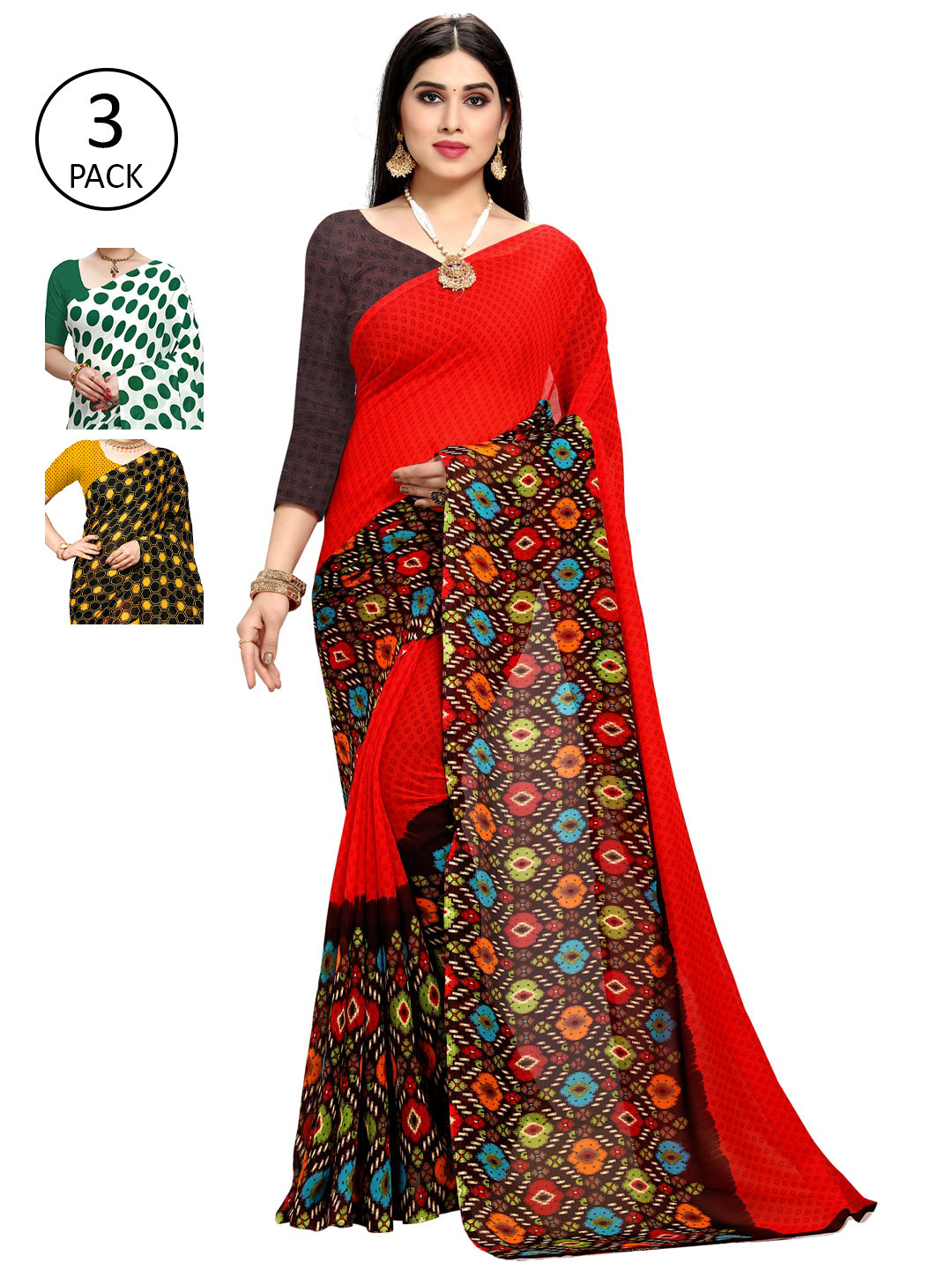 

KALINI Pack Of 3 Printed Sarees, White