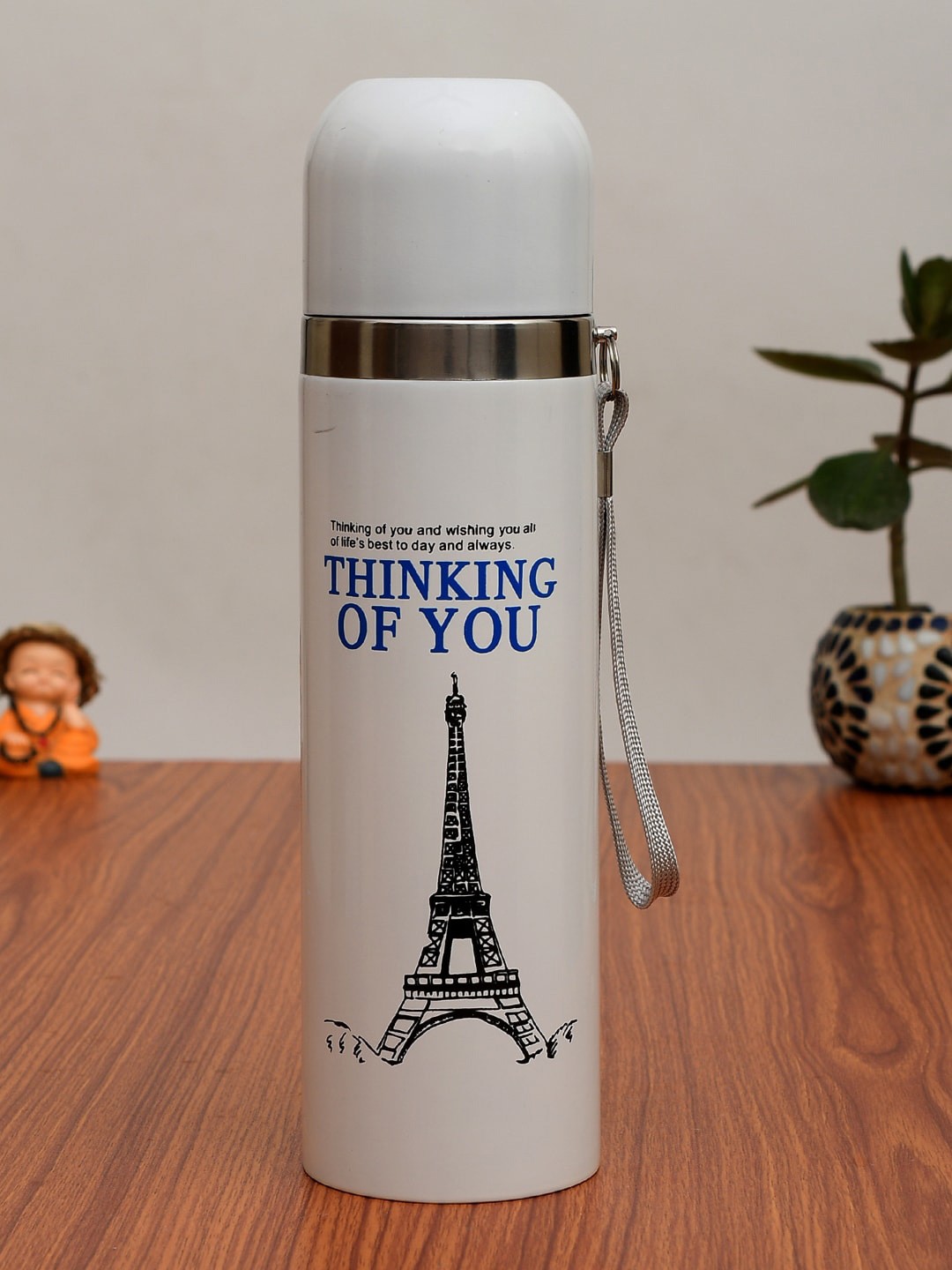 

Kuber Industries White & Blue Printed Vacuum Insulated Flask