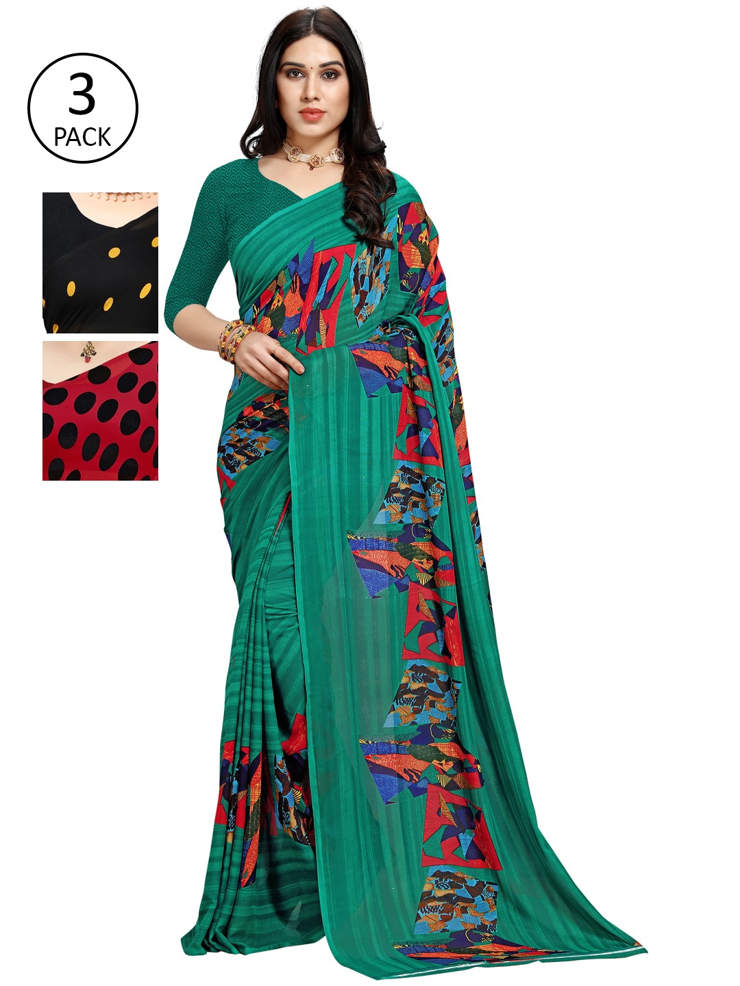 

KALINI Pack Of 3 Multicoloured Poly Georgette Sarees, Multi