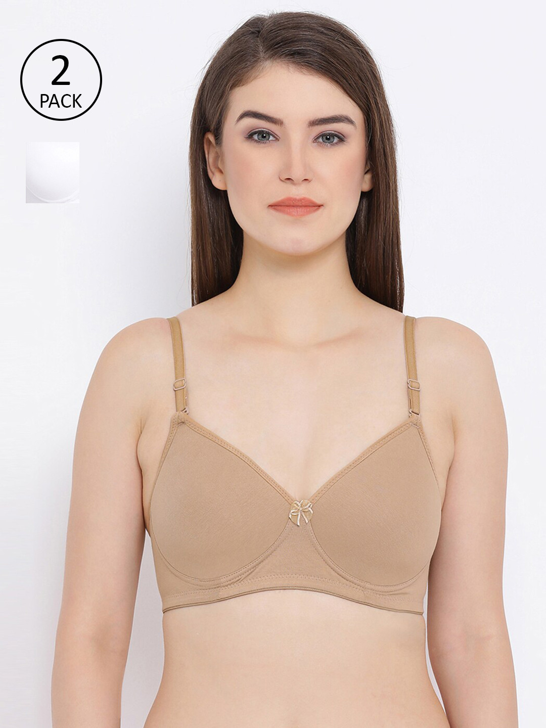

Clovia Pack Of 2 Beige & White T-shirt Bra Full Coverage Lightly Padded COMBRC78132B