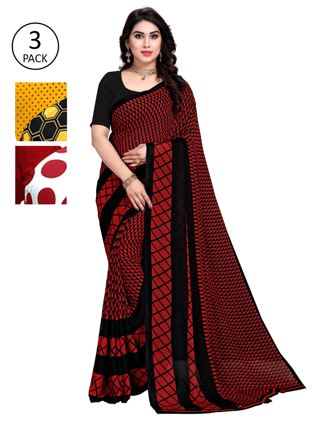 

KALINI Pack of 3 Printed Saree, White