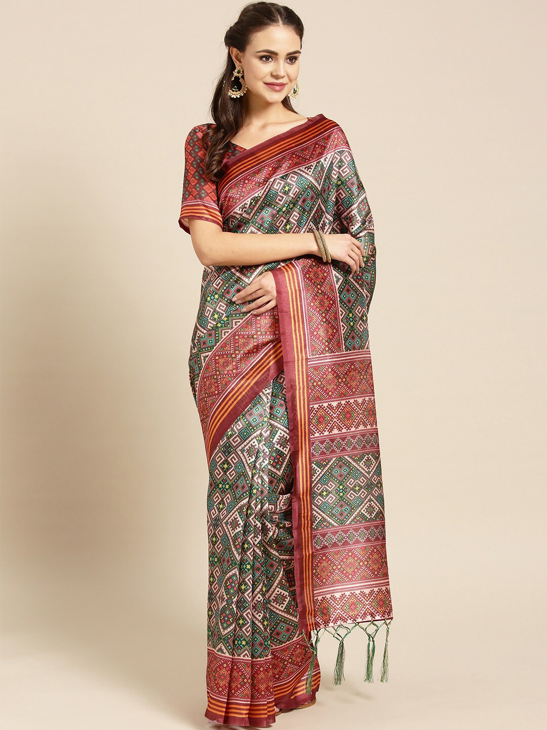 

Saree mall Green & Maroon Silk Blend Sarees