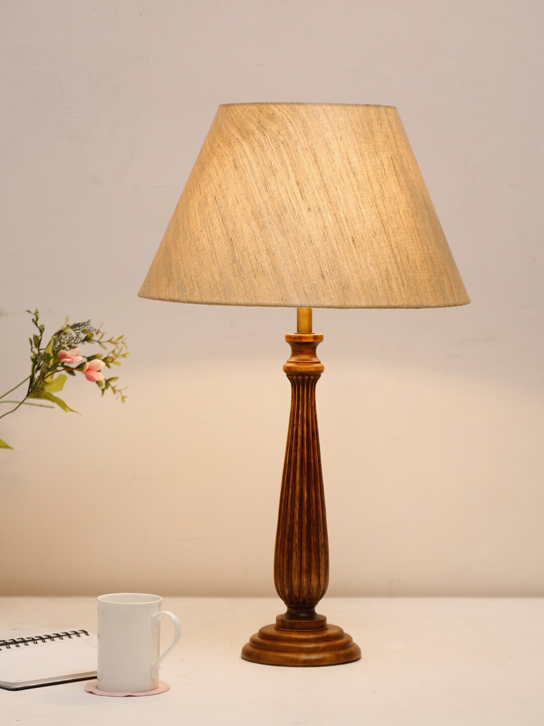 

Fabindia Brown & White Contemporary Bedside Standard Table Lamp