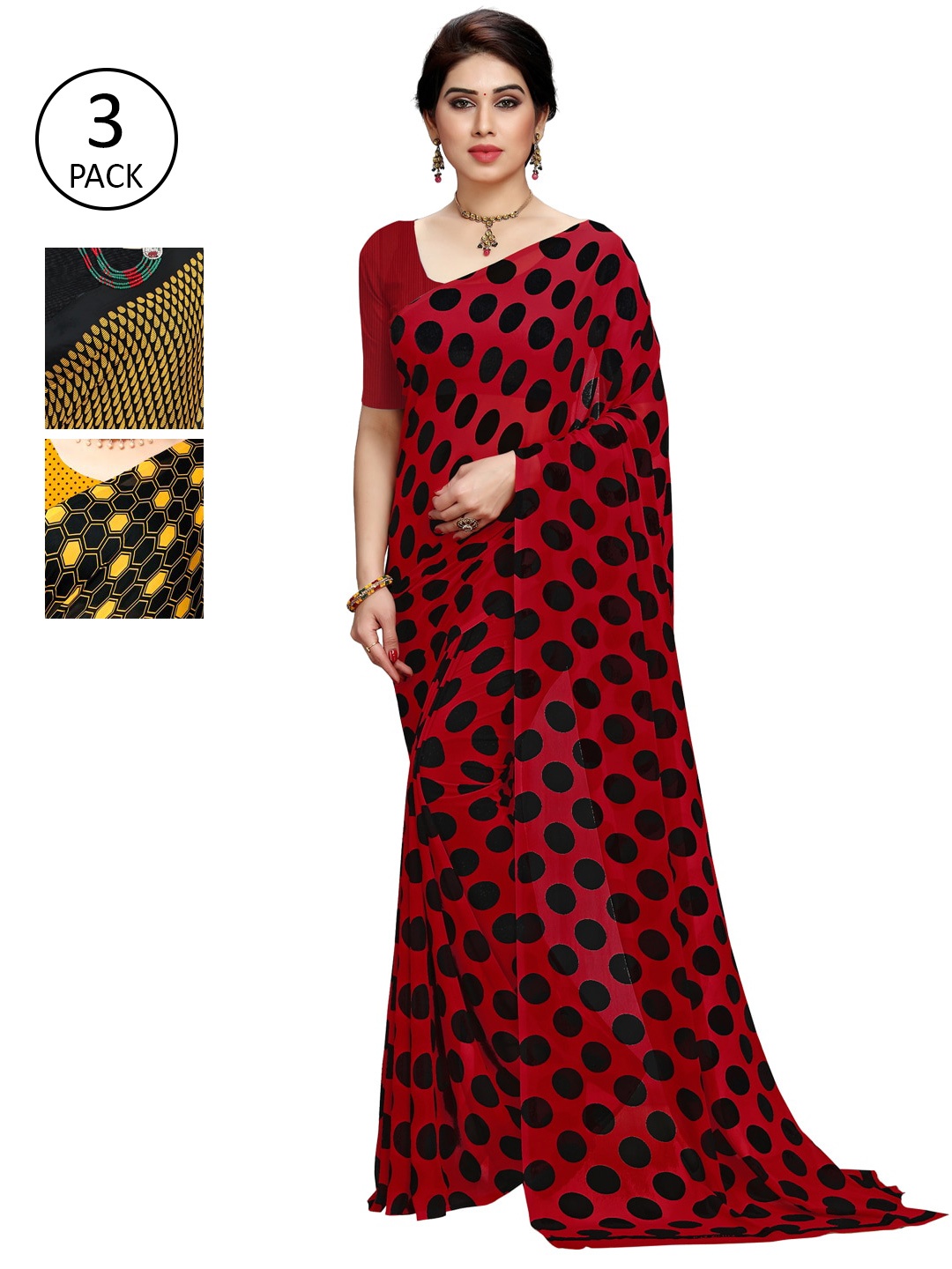 

KALINI Red & Black Pack of 3 Saree