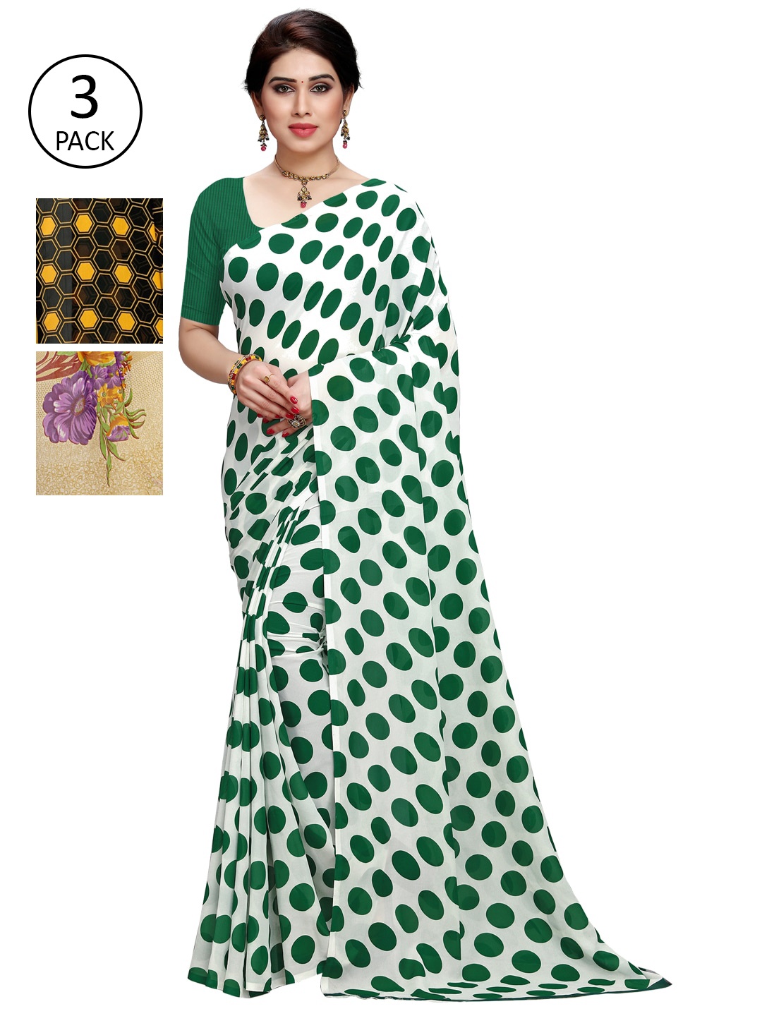 

KALINI Multi Pack of 3 Printed Poly Georgette Saree