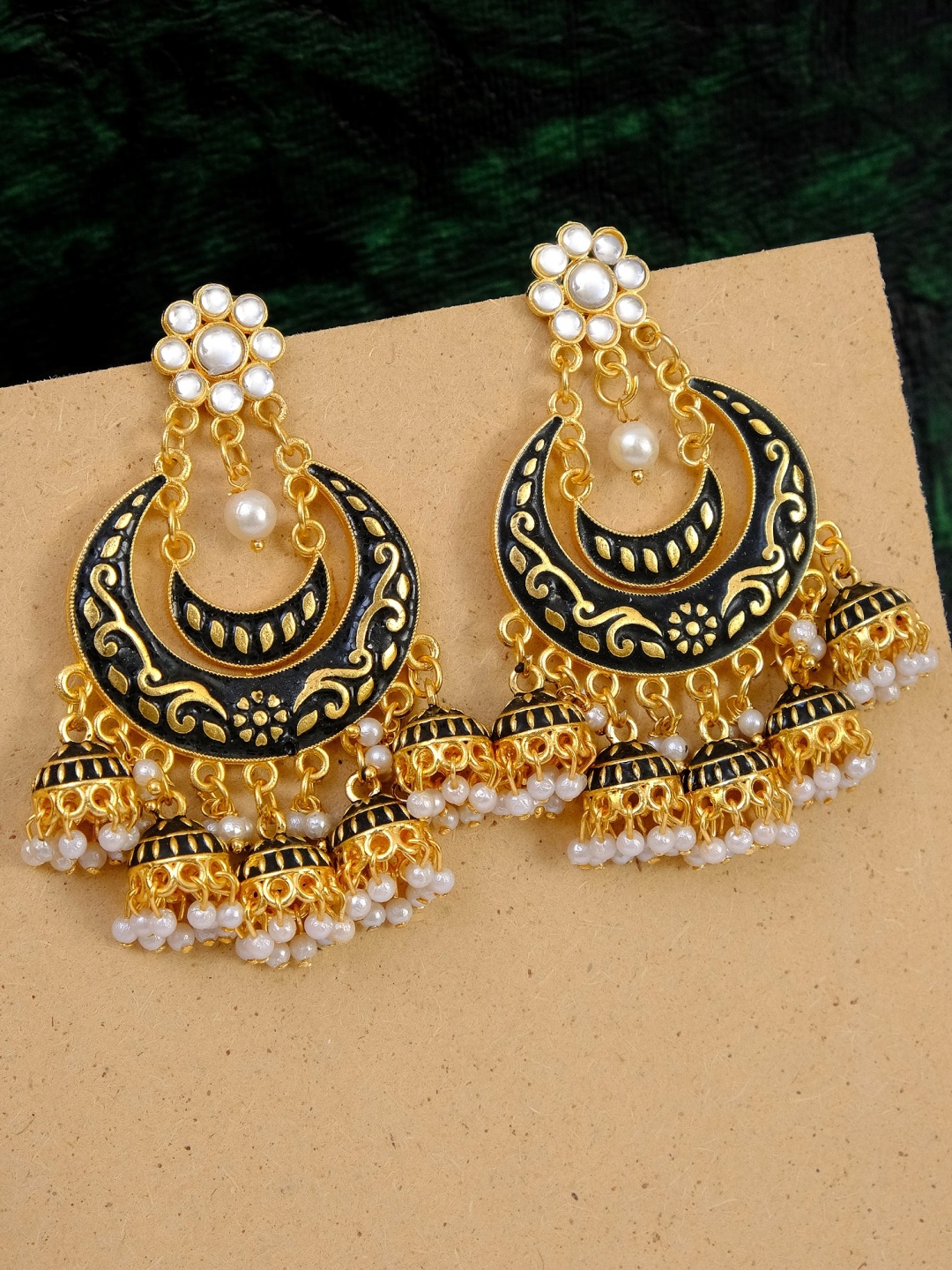 

Crunchy Fashion Black Contemporary Chandbalis Earrings