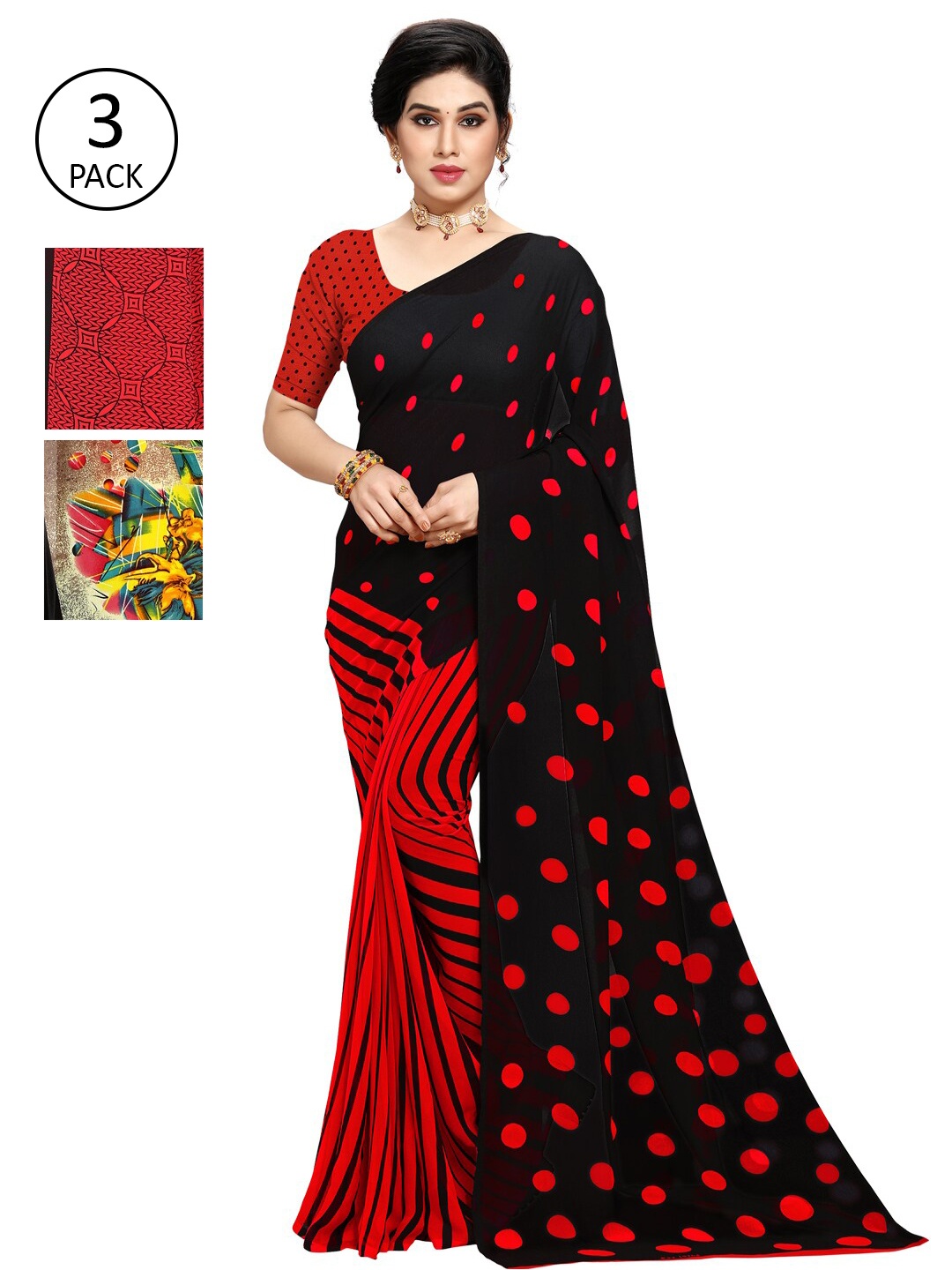 

KALINI Pack Of 3 Multicoloured Poly Georgette Sarees, Multi