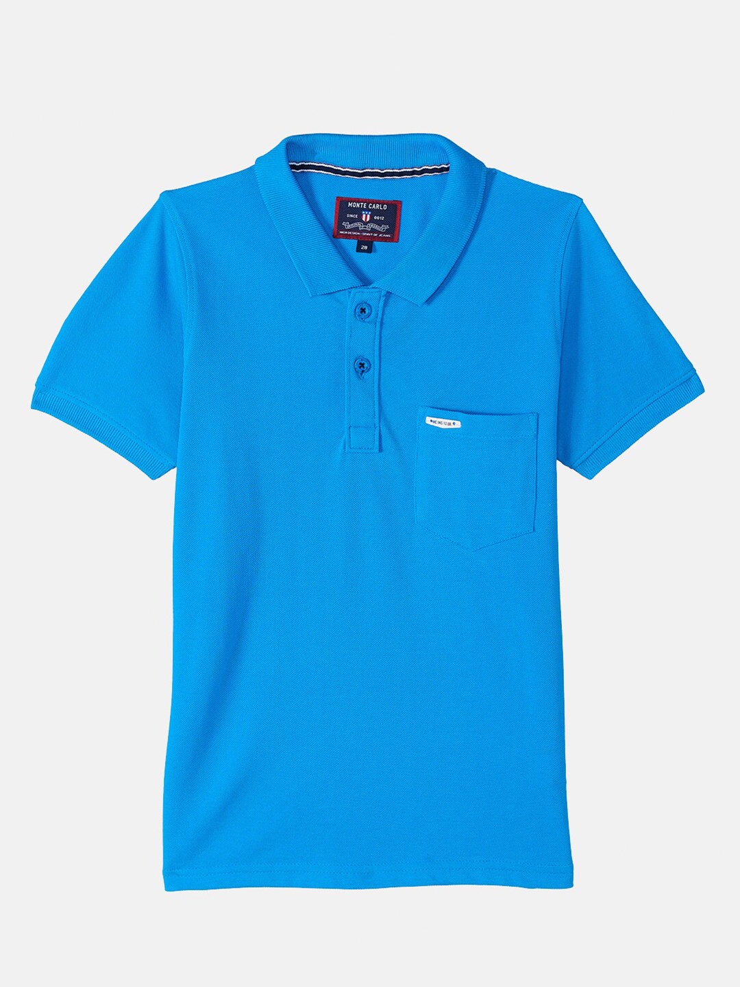 

Monte Carlo Boys Blue Solid Polo Collar Regular Fit T-shirt