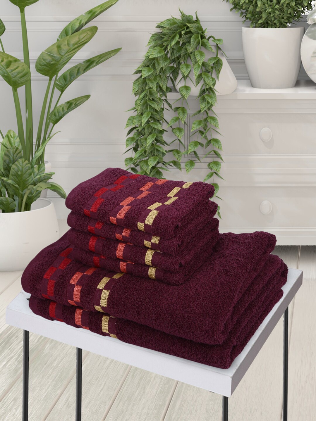 

BIANCA Set Of 6 Purple Solid 450 GSM Cotton Towels Set