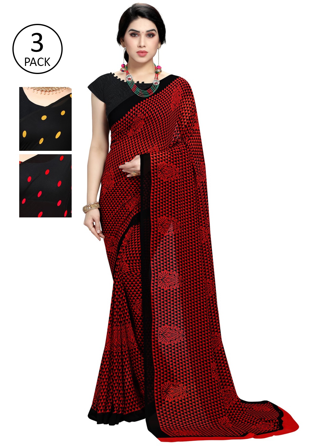 

KALINI Multicoloured Set of 3 Poly Georgette Saree, Multi