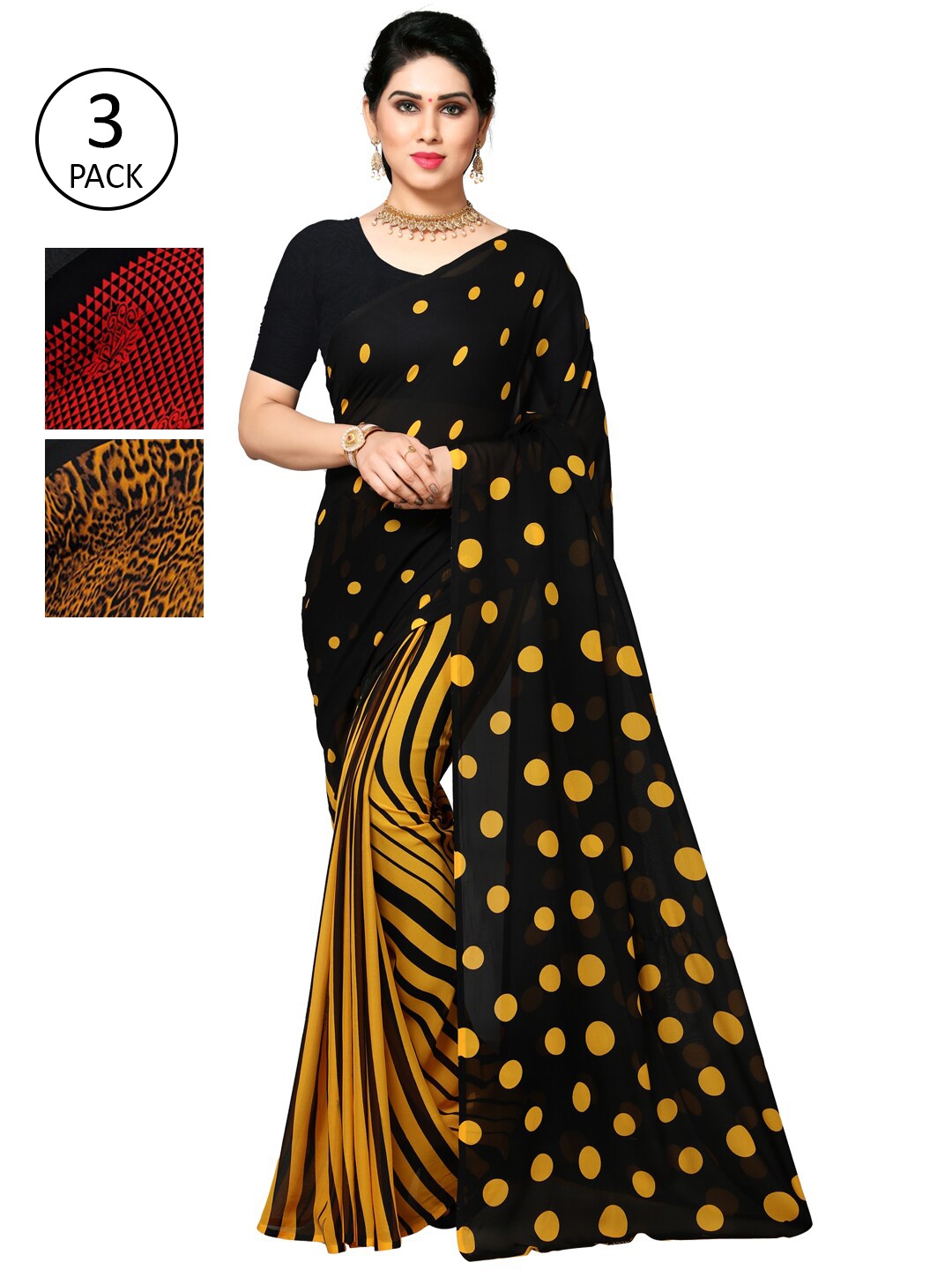 

KALINI Yellow & Black Pack of 3 Printed Saree