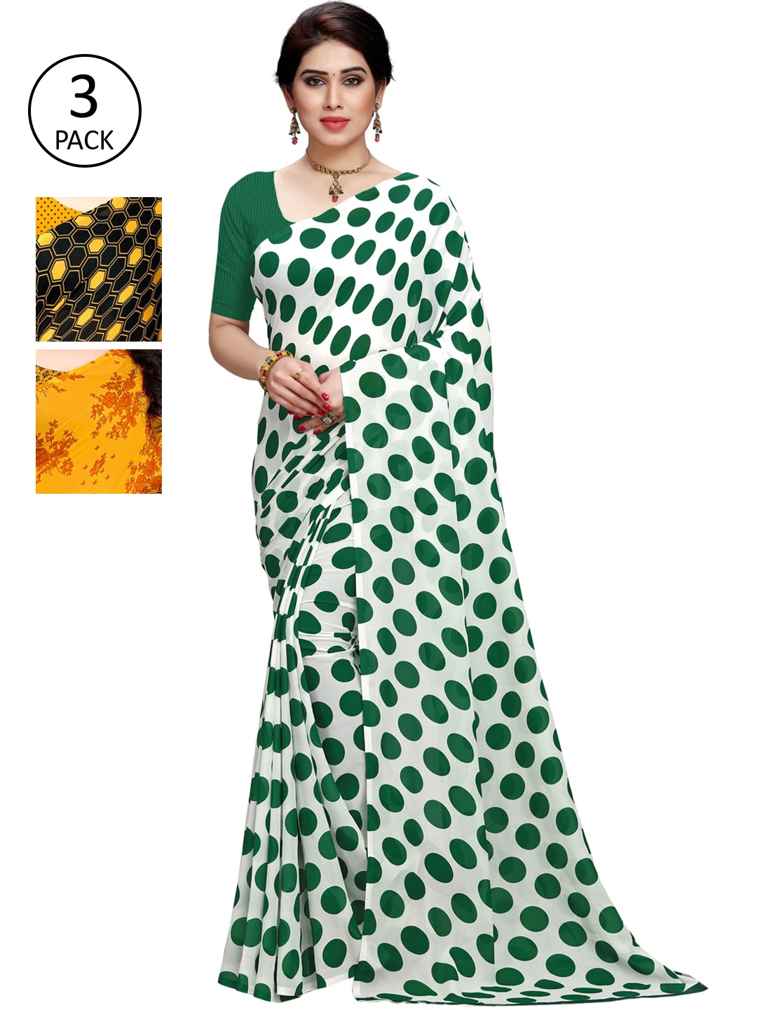 

KALINI Pack Of 3 Multicoloured Poly Georgette Sarees, Multi
