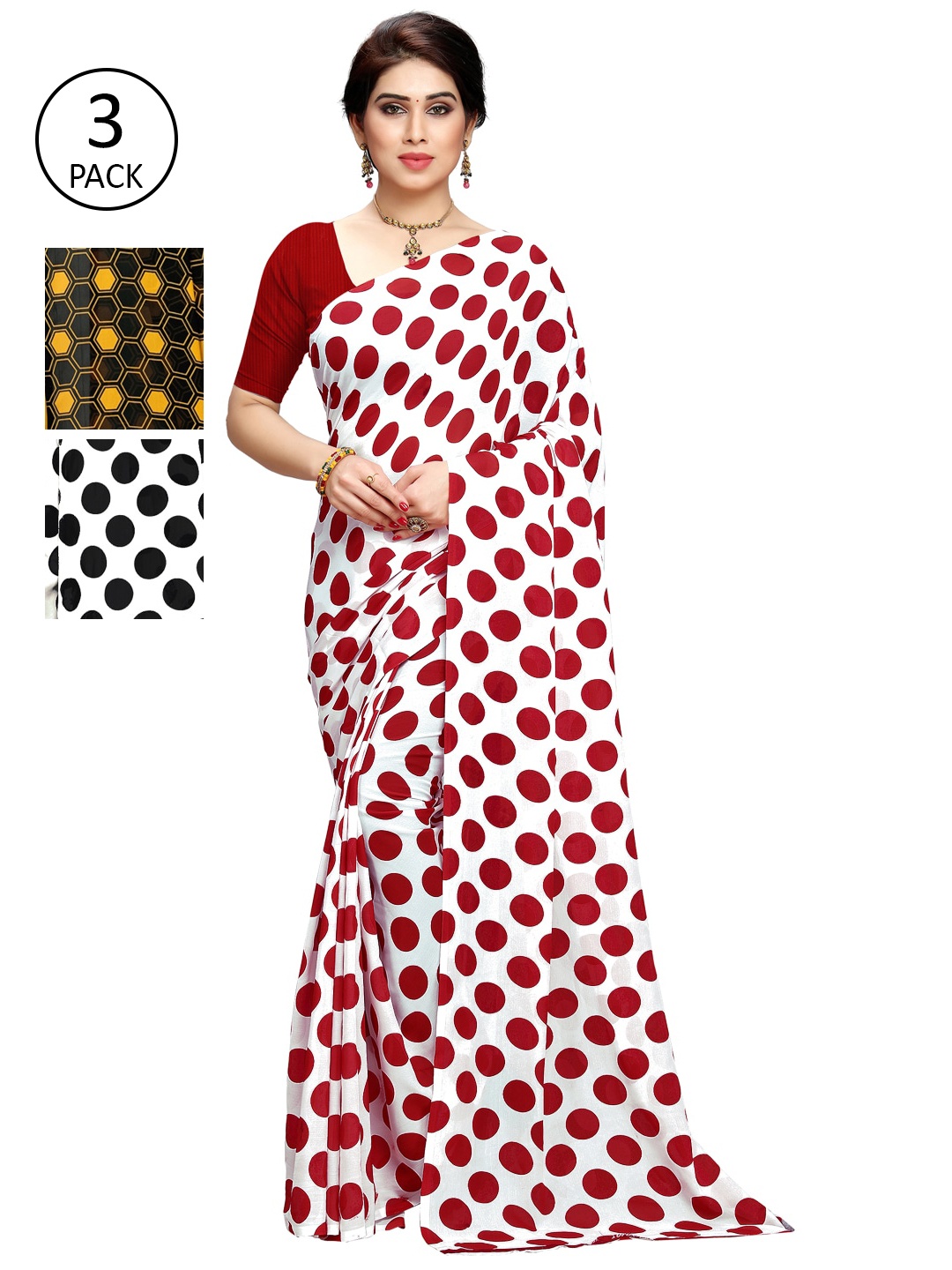 

KALINI Multicoloured Set of 3 Poly Georgette Saree, Multi