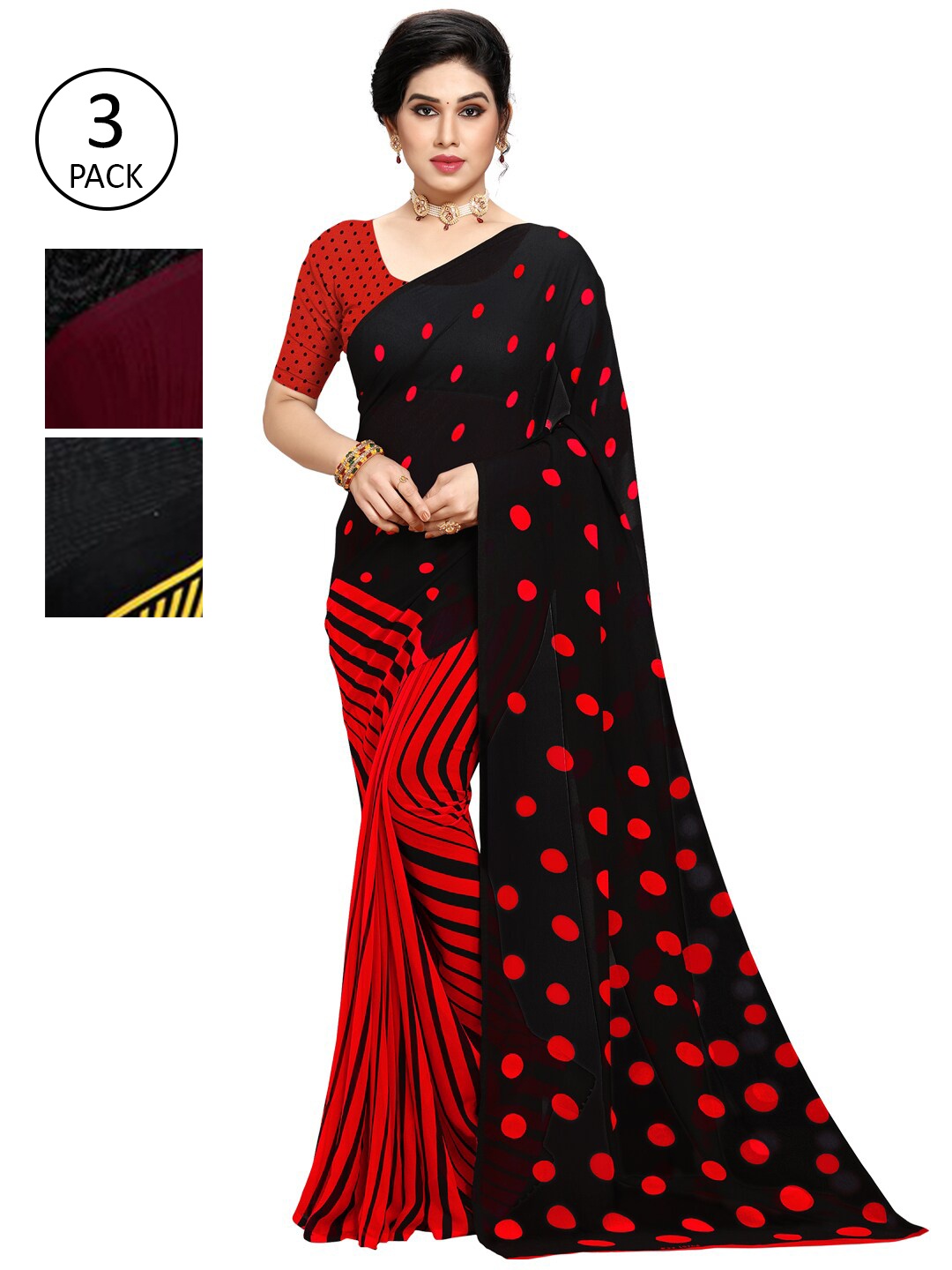 

ANAND SAREES Pack Of 3 Burgundy & Yellow Saree