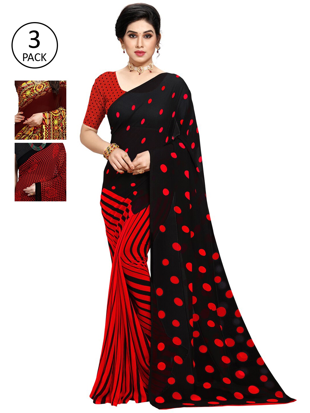 

KALINI Pack Of 3 Multicoloured Poly Georgette Sarees, Multi