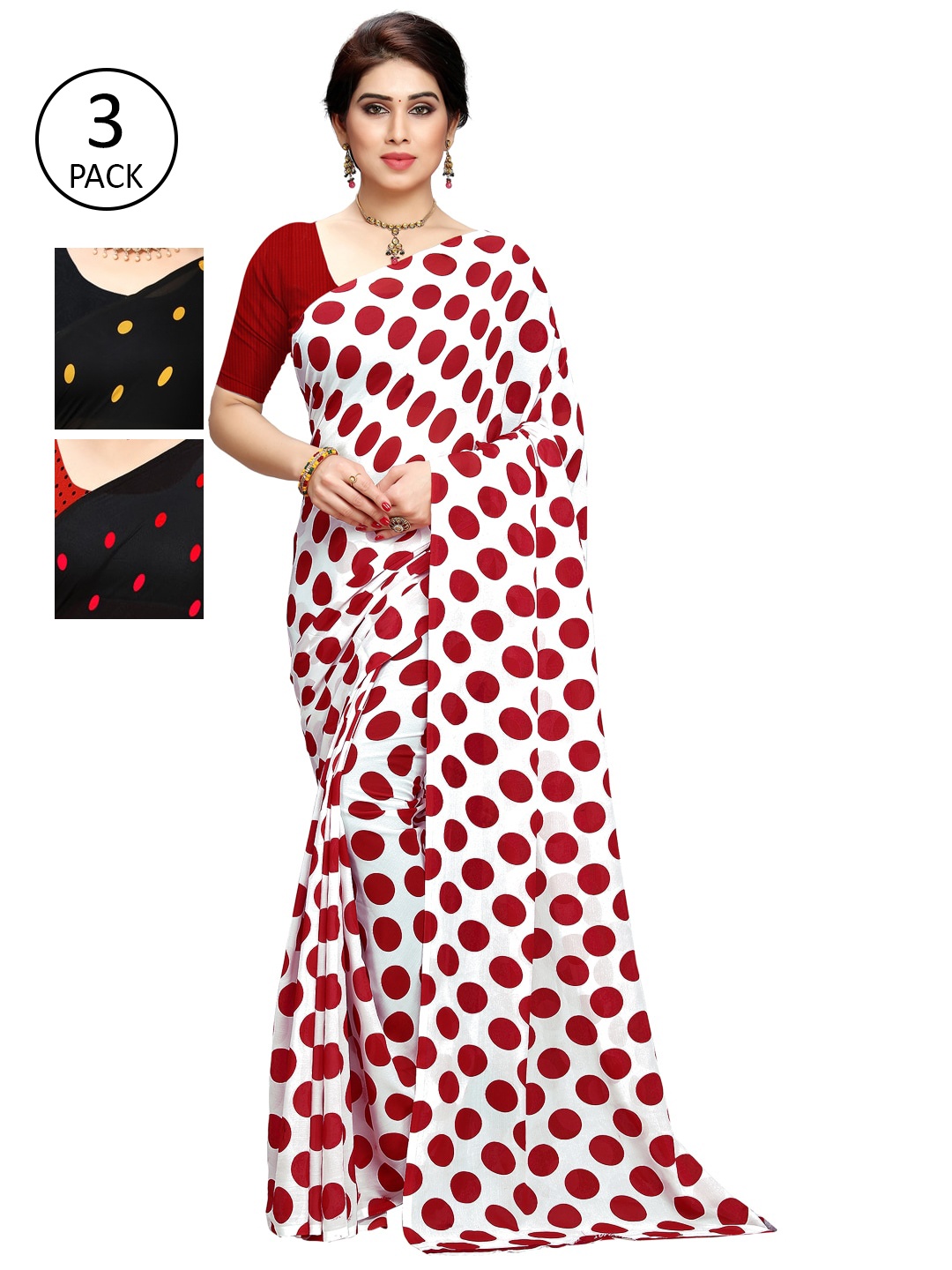 ANAND SAREES Pack Of 3 Poly Georgette Sarees, White