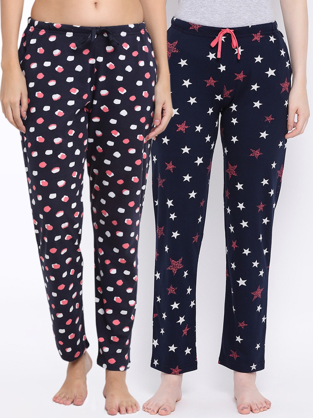 

Kanvin Women Pack Of 2 Printed Pure Cotton Lounge Pants, Navy blue