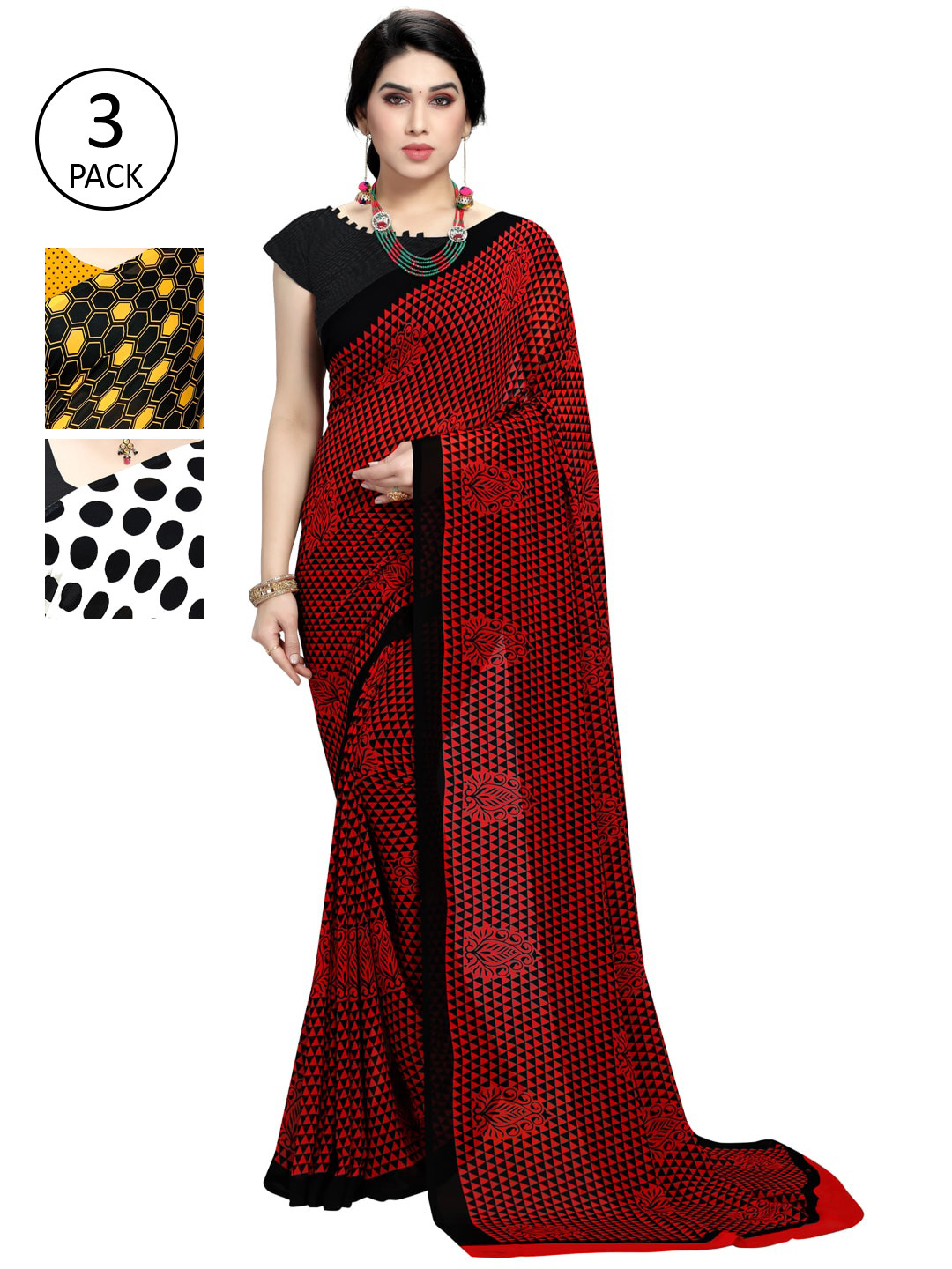 

KALINI Multi Pack of 3 Printed Poly Georgette Saree