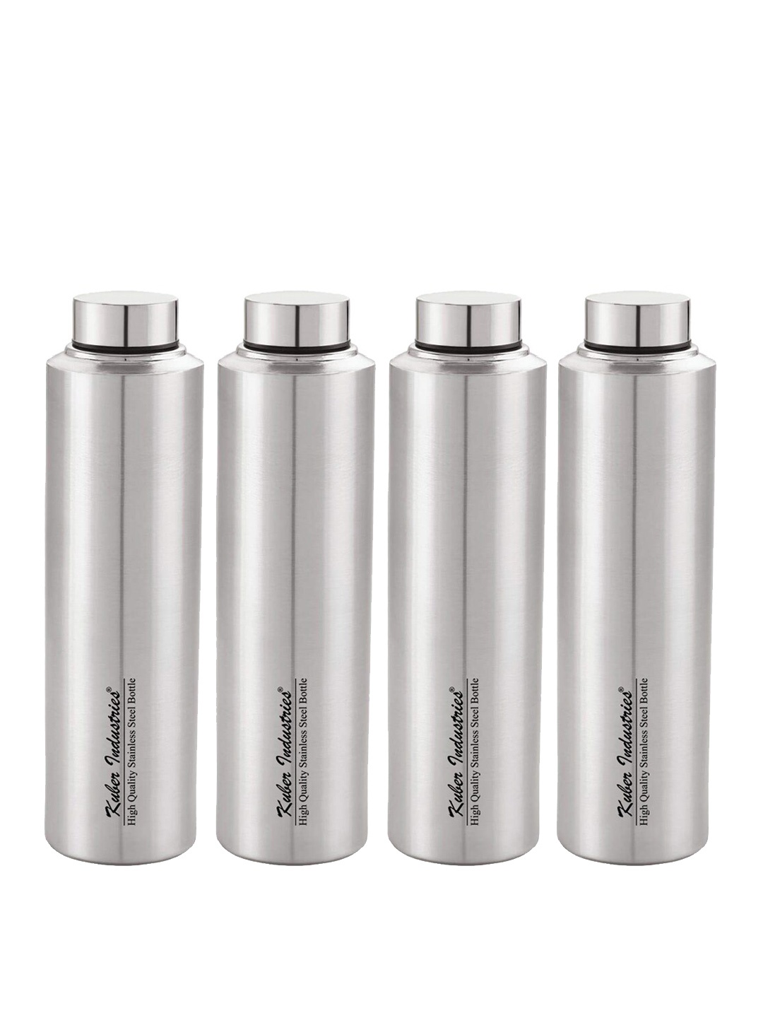

Kuber Industries Set Of 4 Silver-Toned & Black Printed Stainless Steel Water Bottle