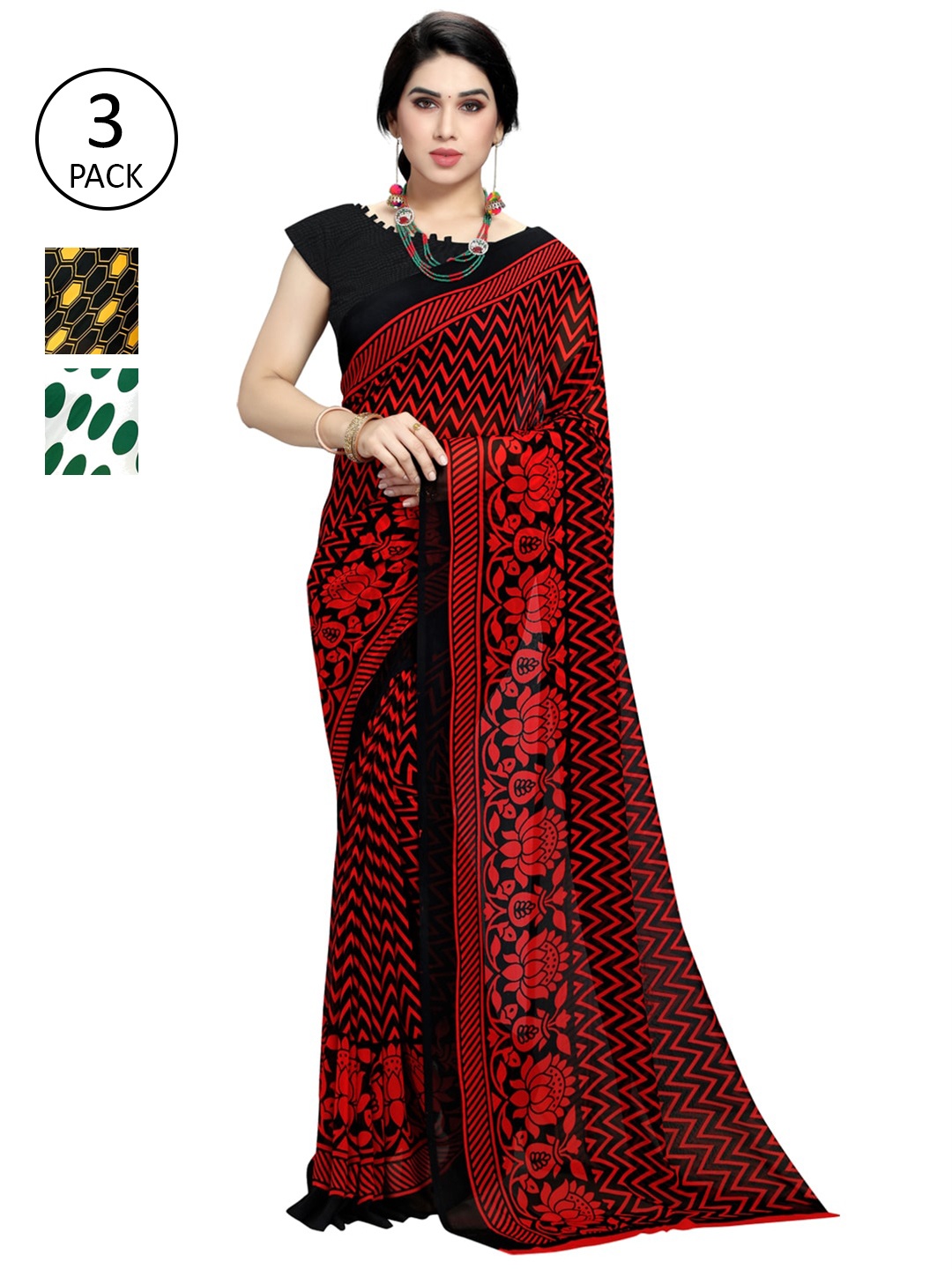 

KALINI Pack of 3 White & Red Saree