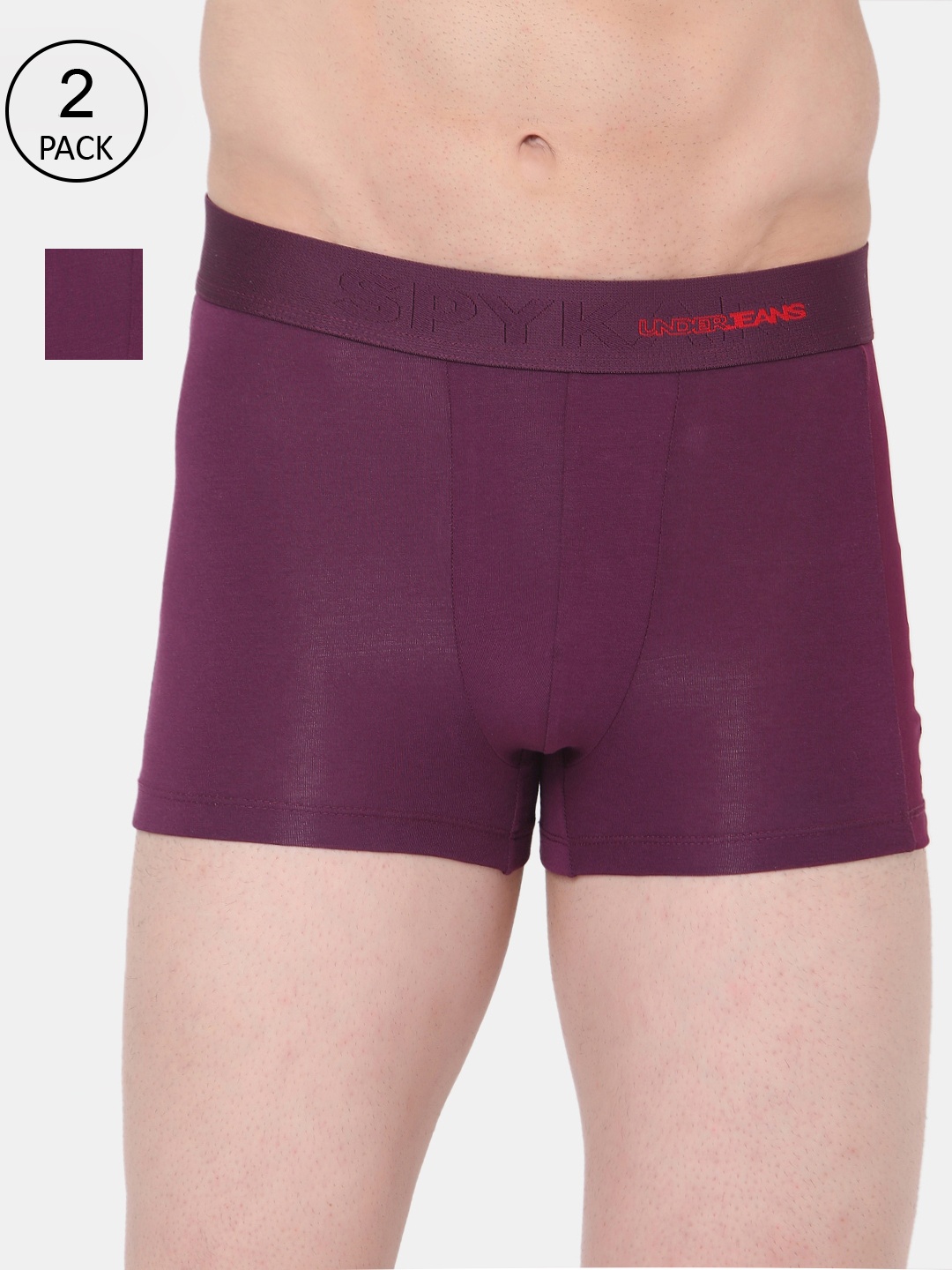 

UnderJeans by Spykar Men Pack Of 2 Purple Solid Cotton Trunks UJMTRPTC004