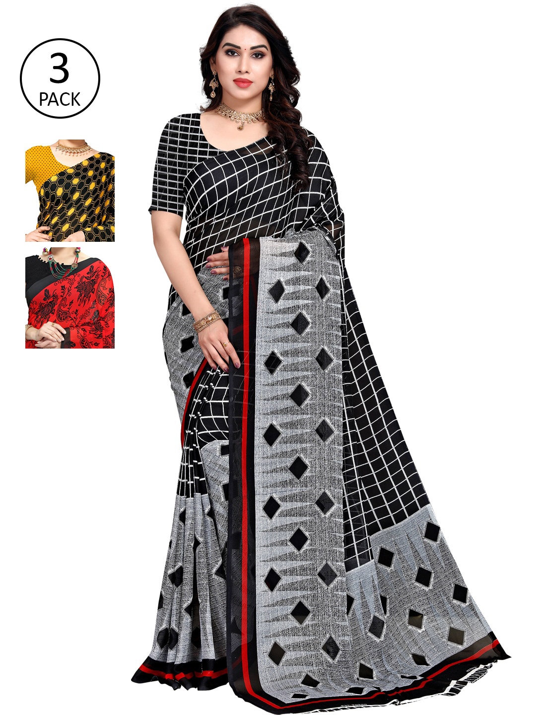 

KALINI Yellow & Black Pack of 3 Saree