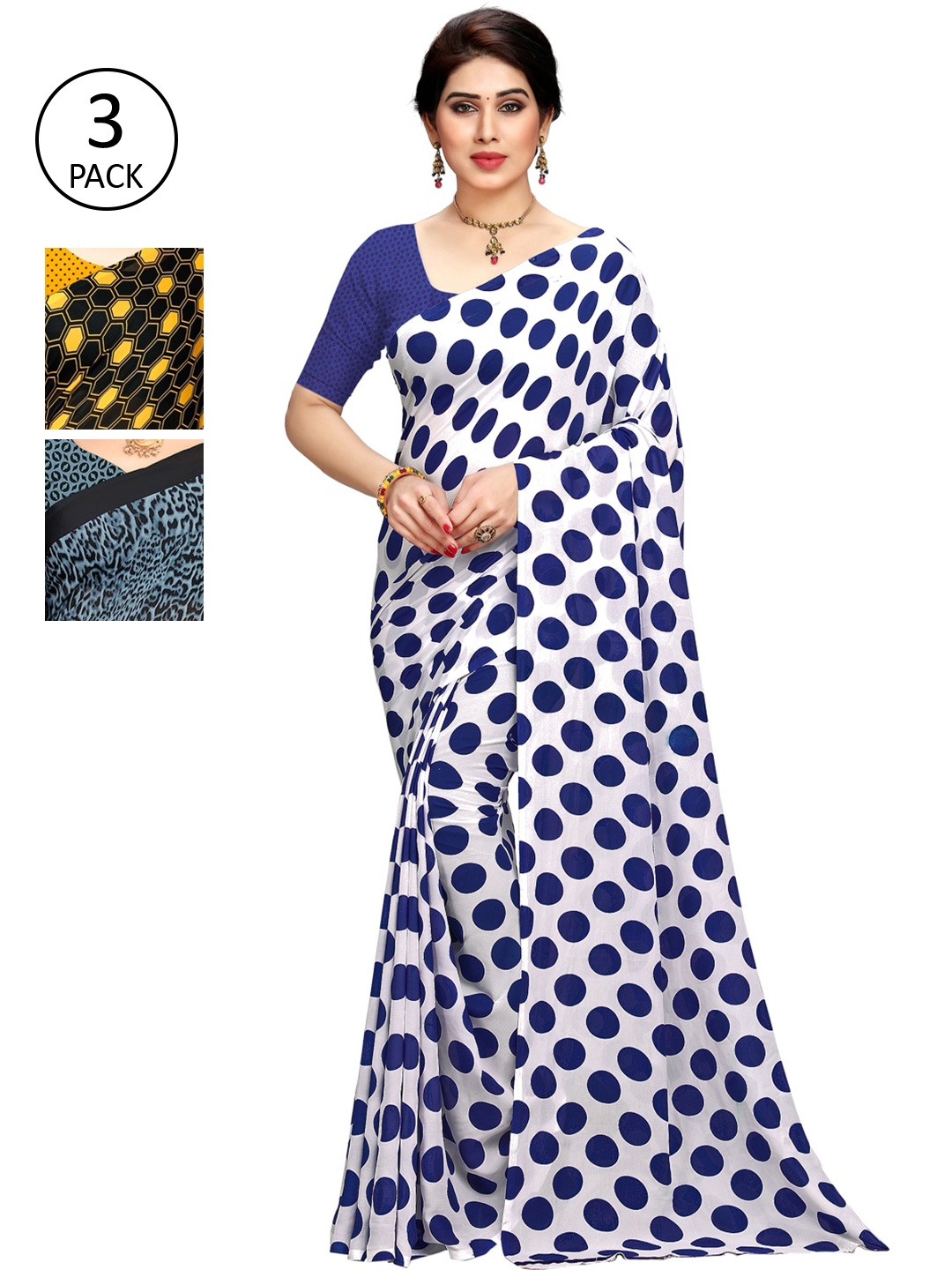 

KALINI Pack Of 3 Multicoloured Poly Georgette Sarees, Multi