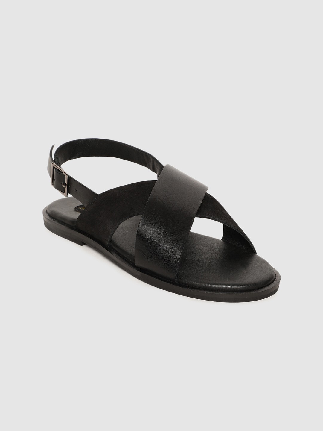 

RARE RABBIT Men Black Printed Leather Flatforms