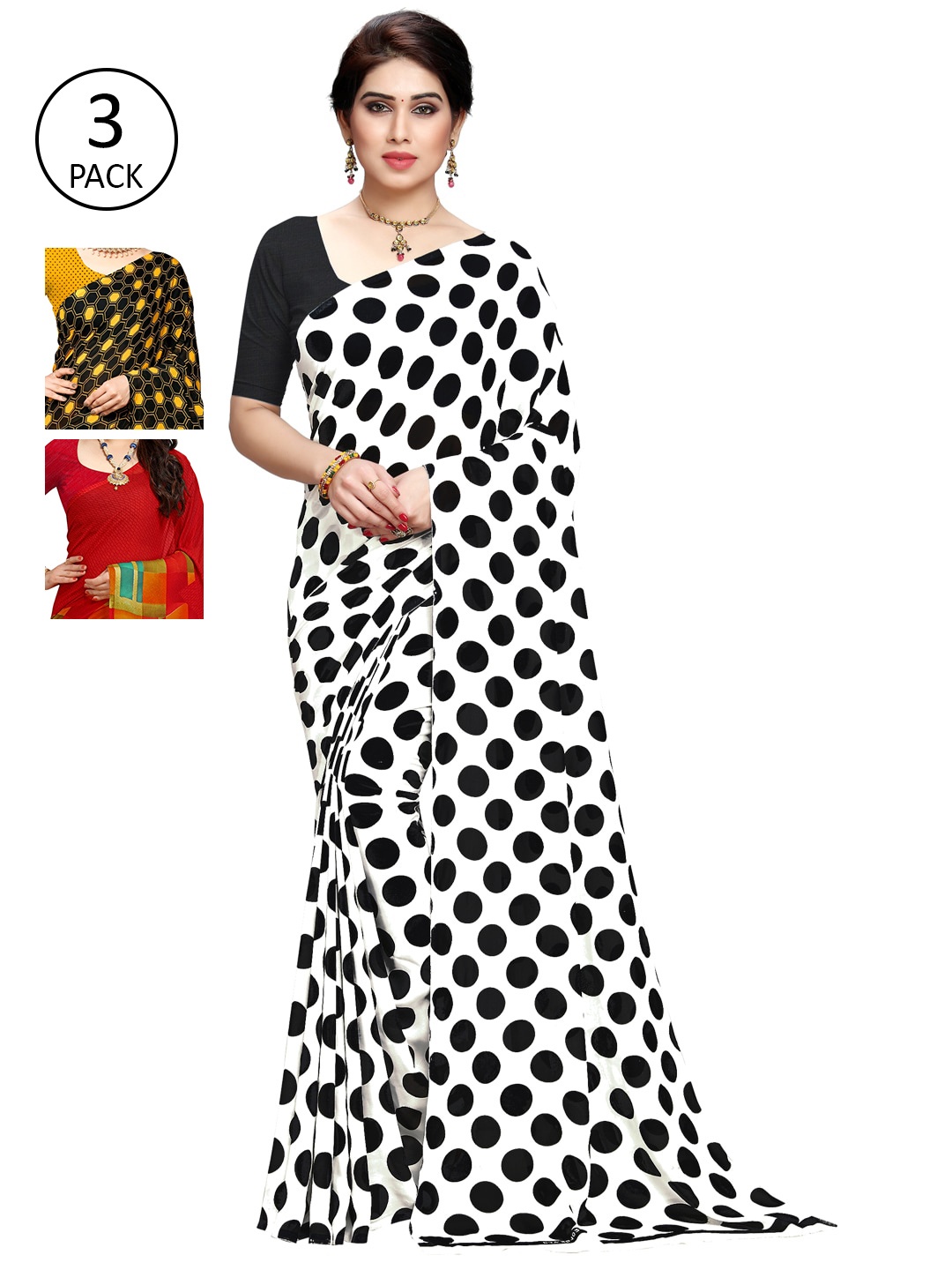 

KALINI Pack of 3 Printed Saree, Mustard