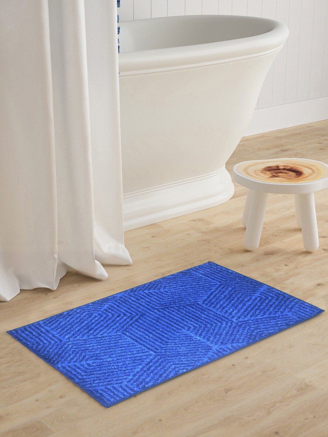 

BIANCA Blue Textured 1850 GSM Microfibre Anti-Skid Bath Rug