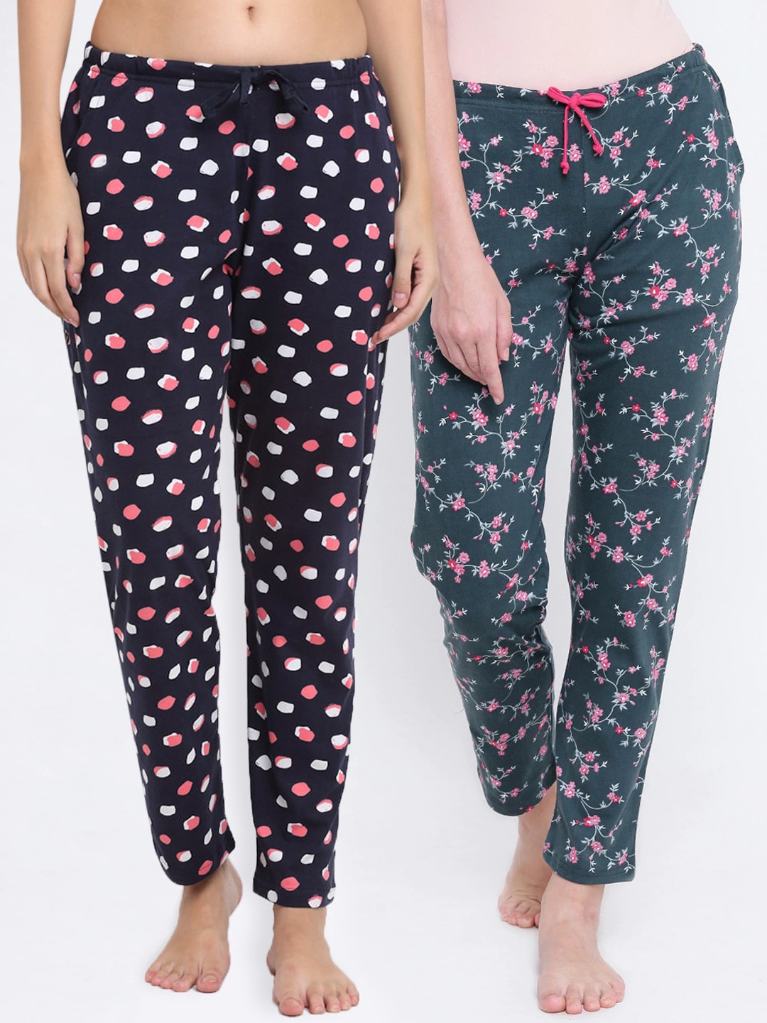 

Kanvin Women Pack Of 2 Printed Pure Cotton Lounge Pants, Navy blue