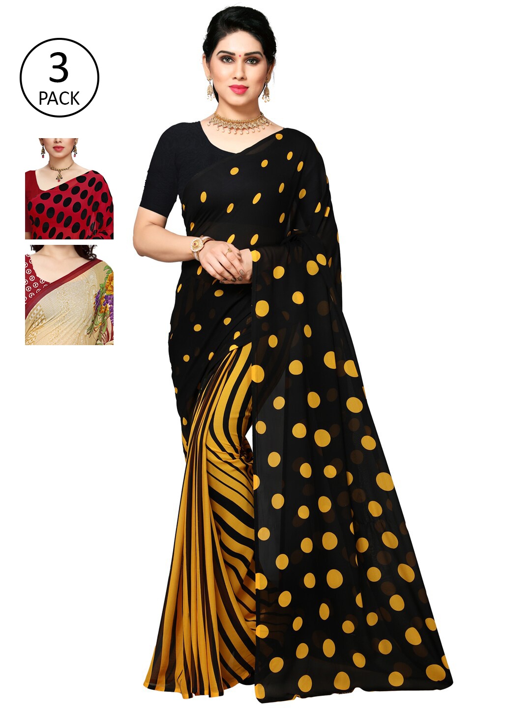 

KALINI Multi Pack of 3 Printed Poly Georgette Saree