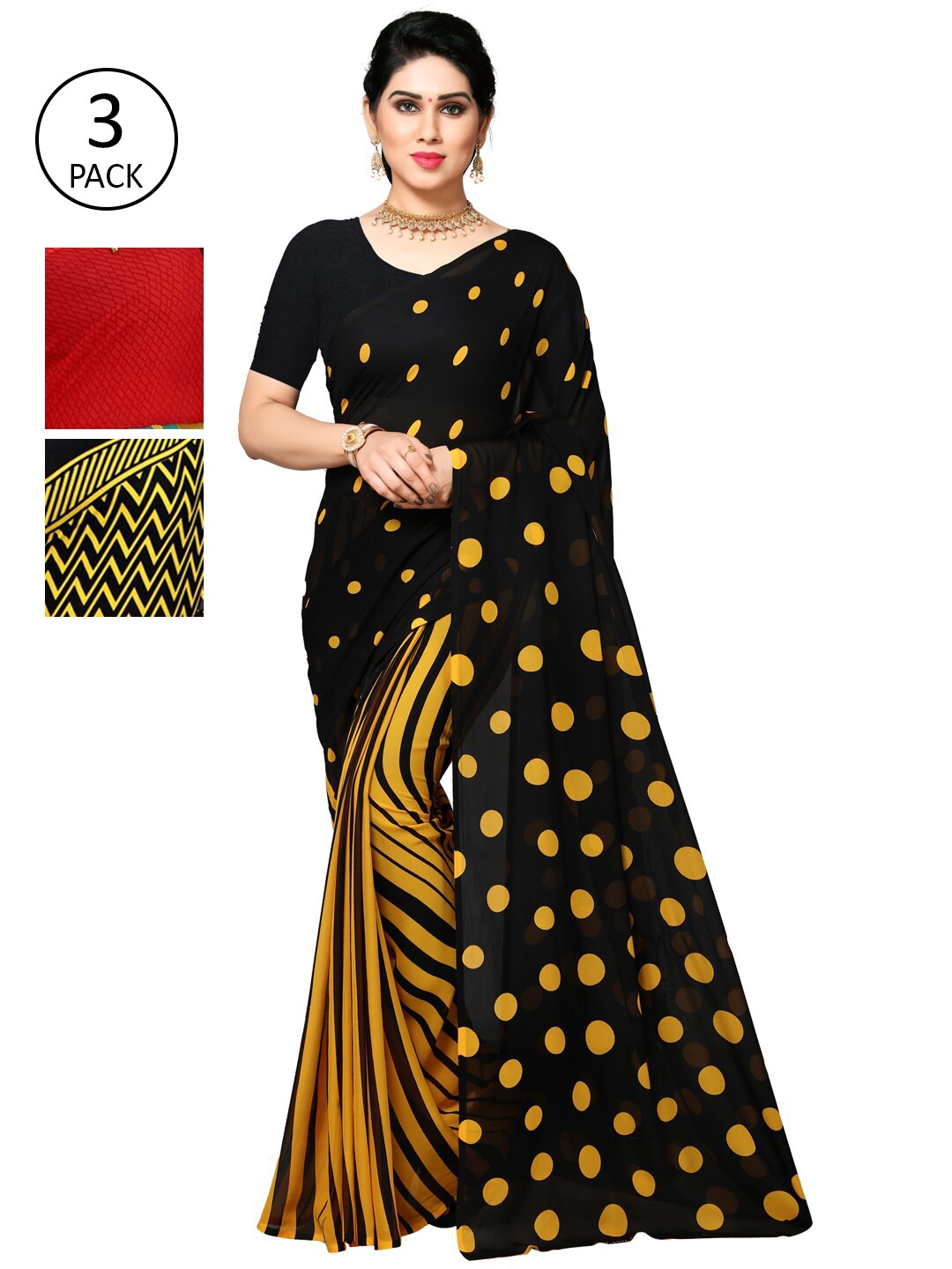 

KALINI Yellow & Black Pack of 3 Printed Saree