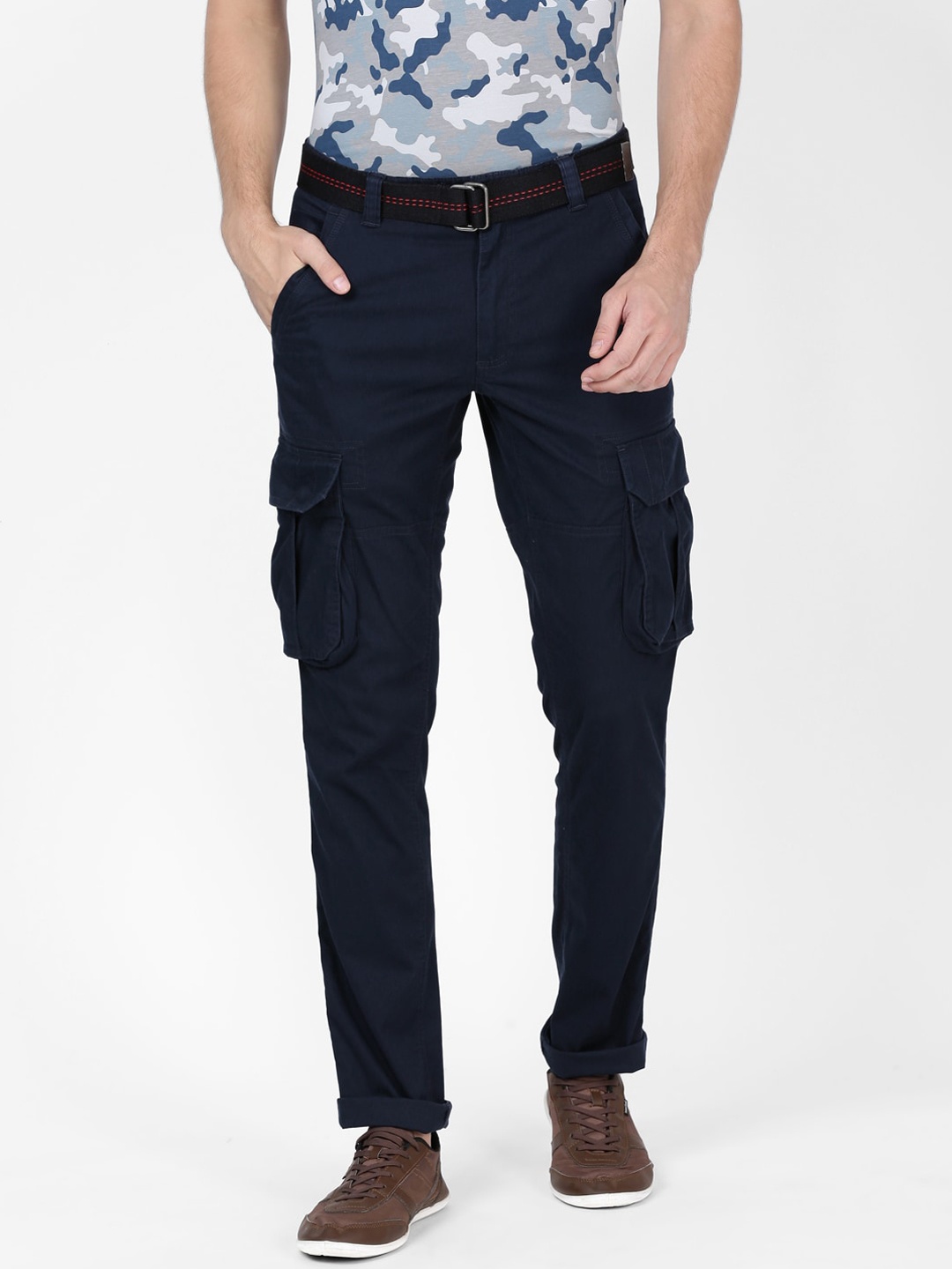 

t-base Men Navy Blue Slim Fit Cargos Trousers