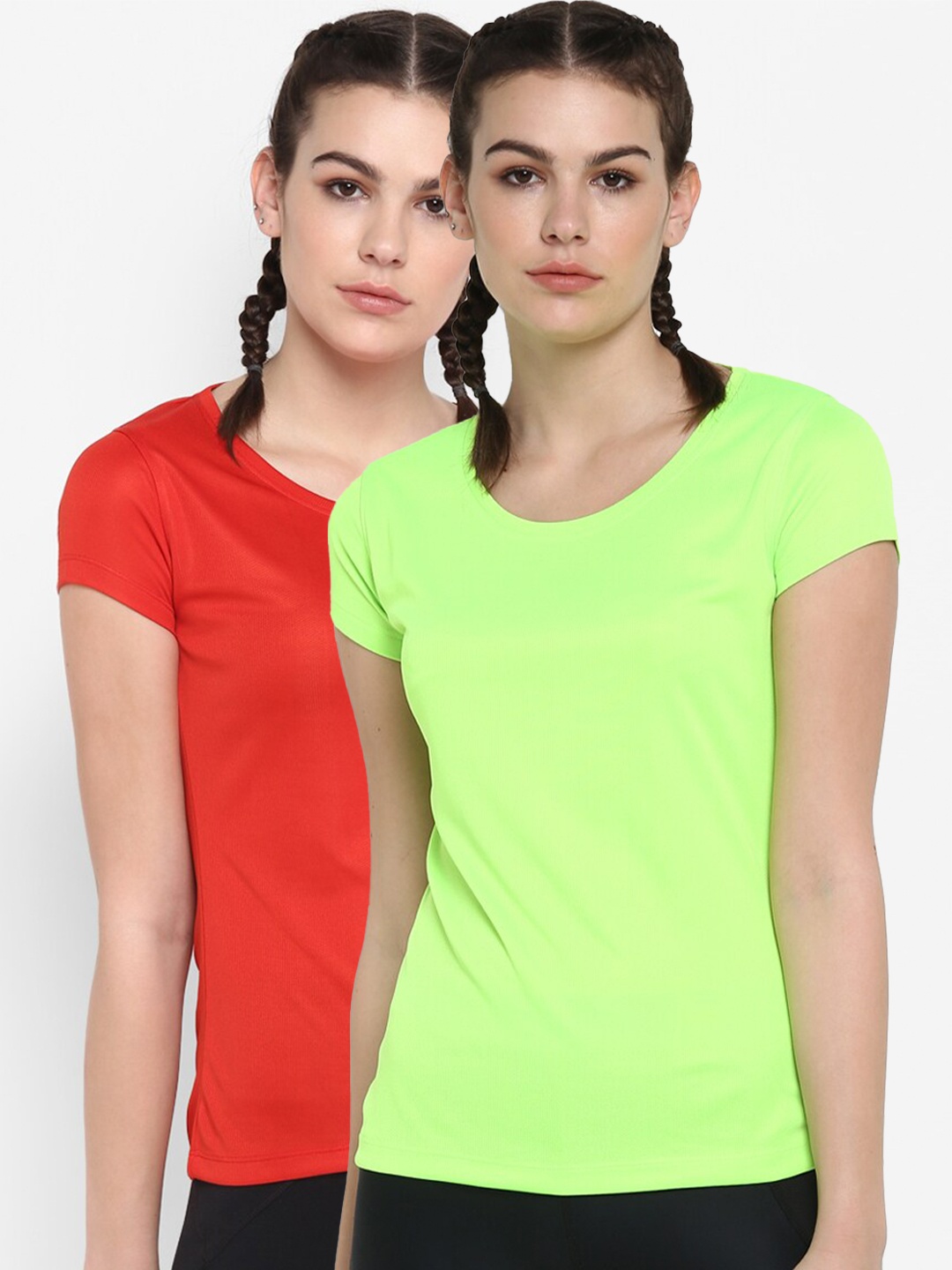 

ScoldMe Women Pack Of 2 Slim-Fit T-shirt, Fluorescent green