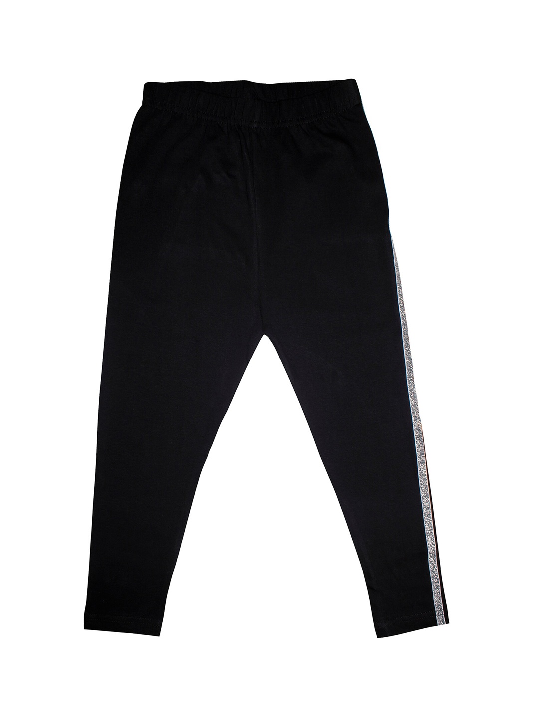 

KiddoPanti Girls Solid Black Capri Leggings With Lurex Side Stripes