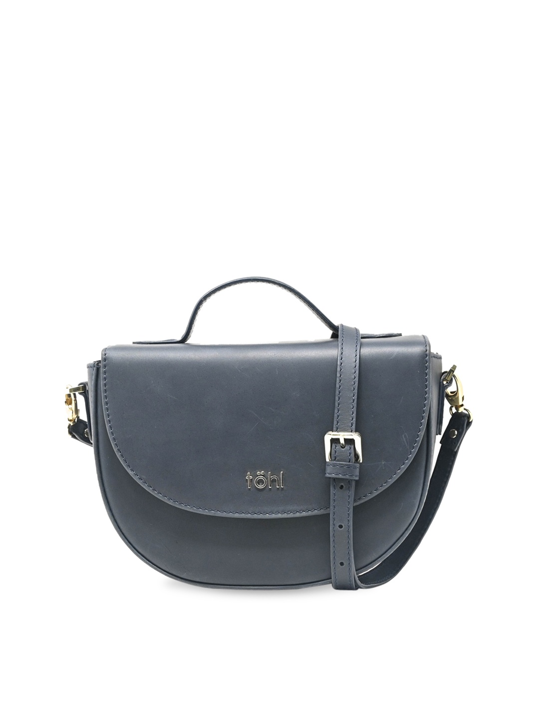 tohl Navy Blue Leather Half Moon Satchel